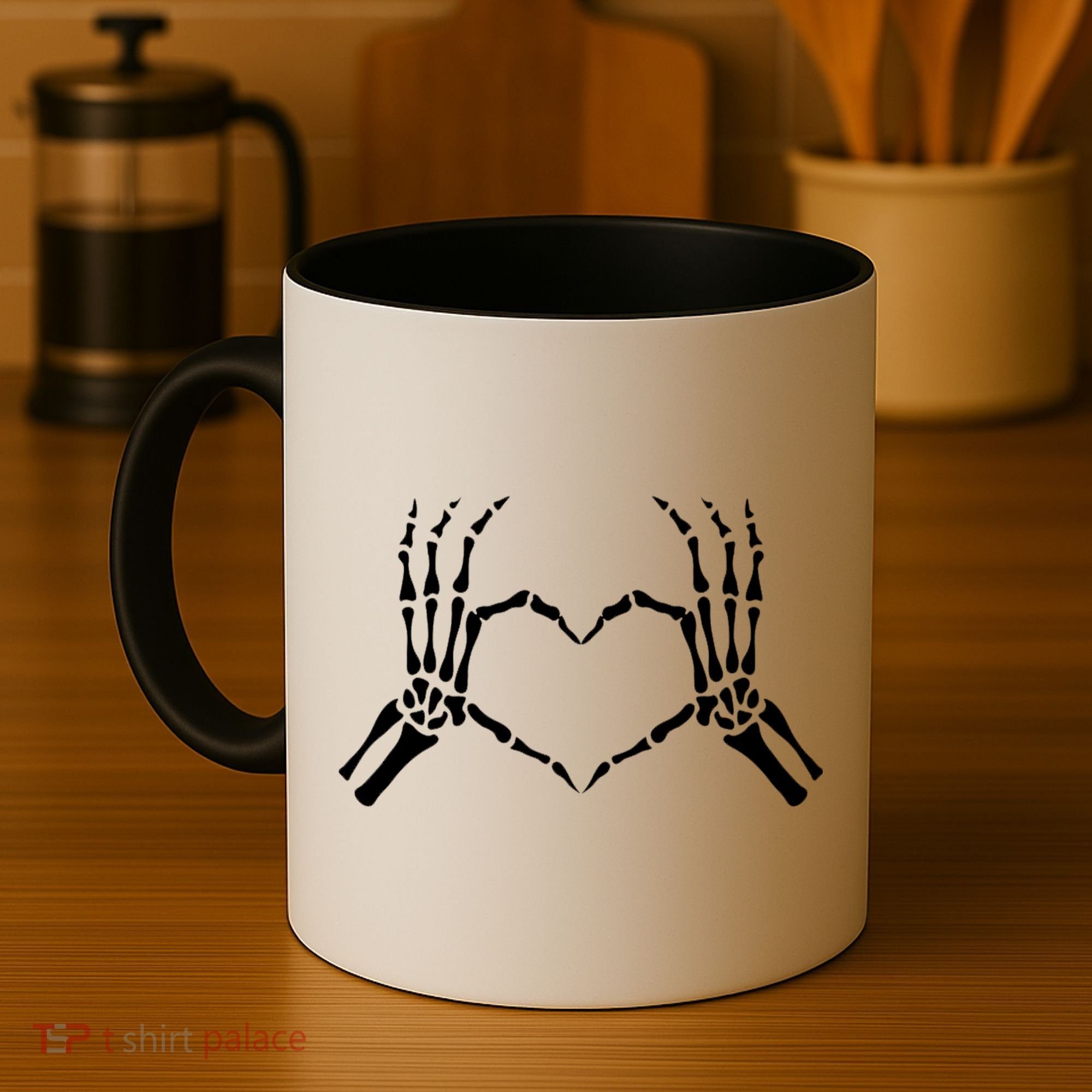 Skeletons Hands Shaped Heart Halloween Coffee Mug