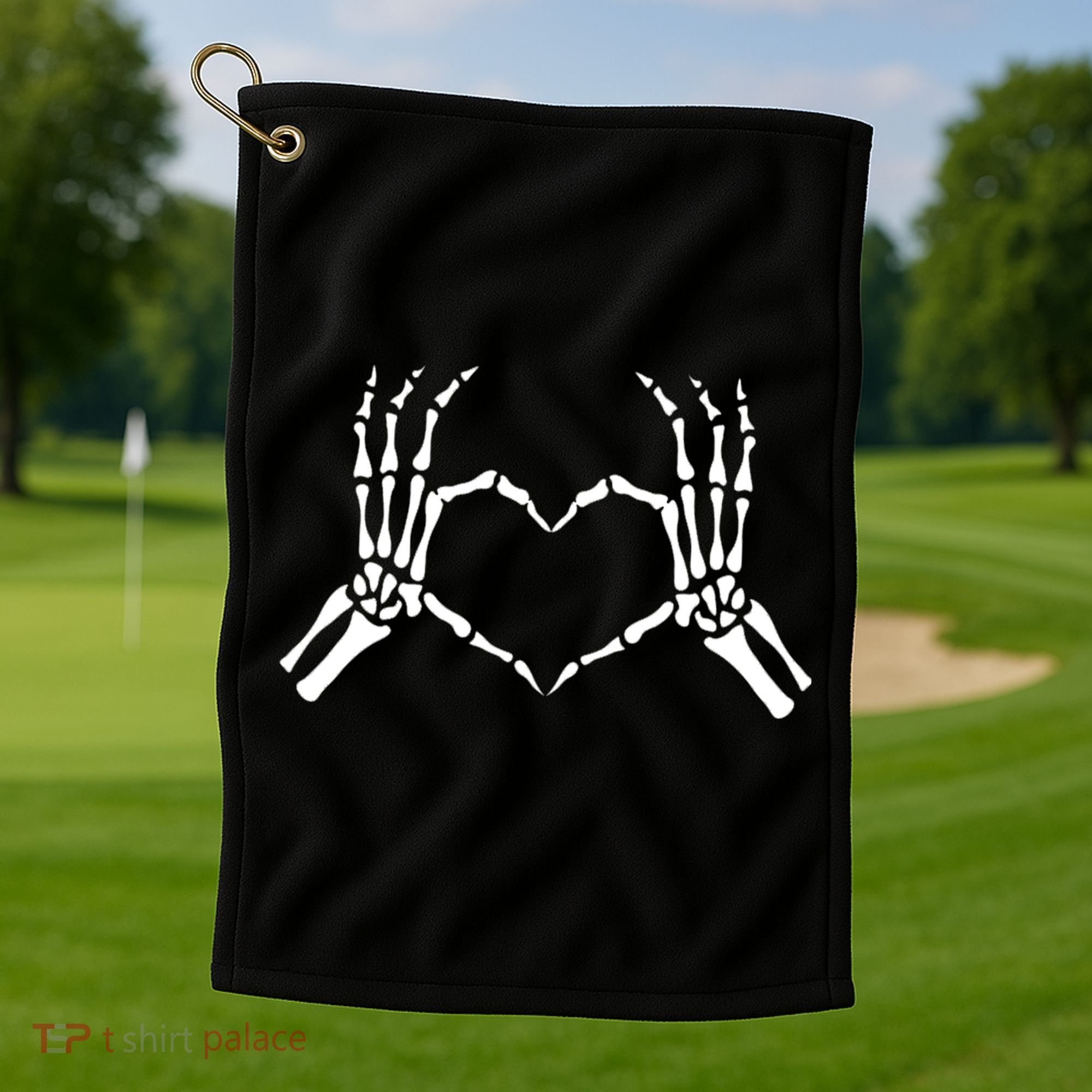 Skeletons Hands Shaped Heart Halloween Golf Towel