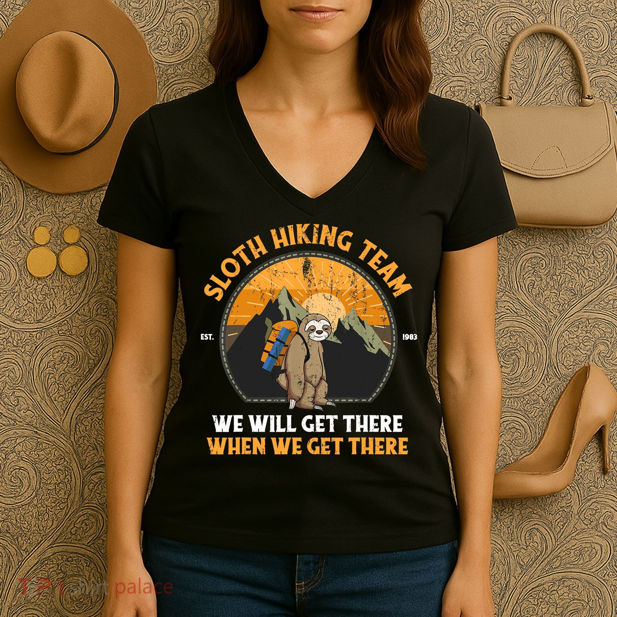 Sloth Hiking Tshirt, Sloth Hiking Team Tshirt TShirt Women's V-Neck T-Shirt