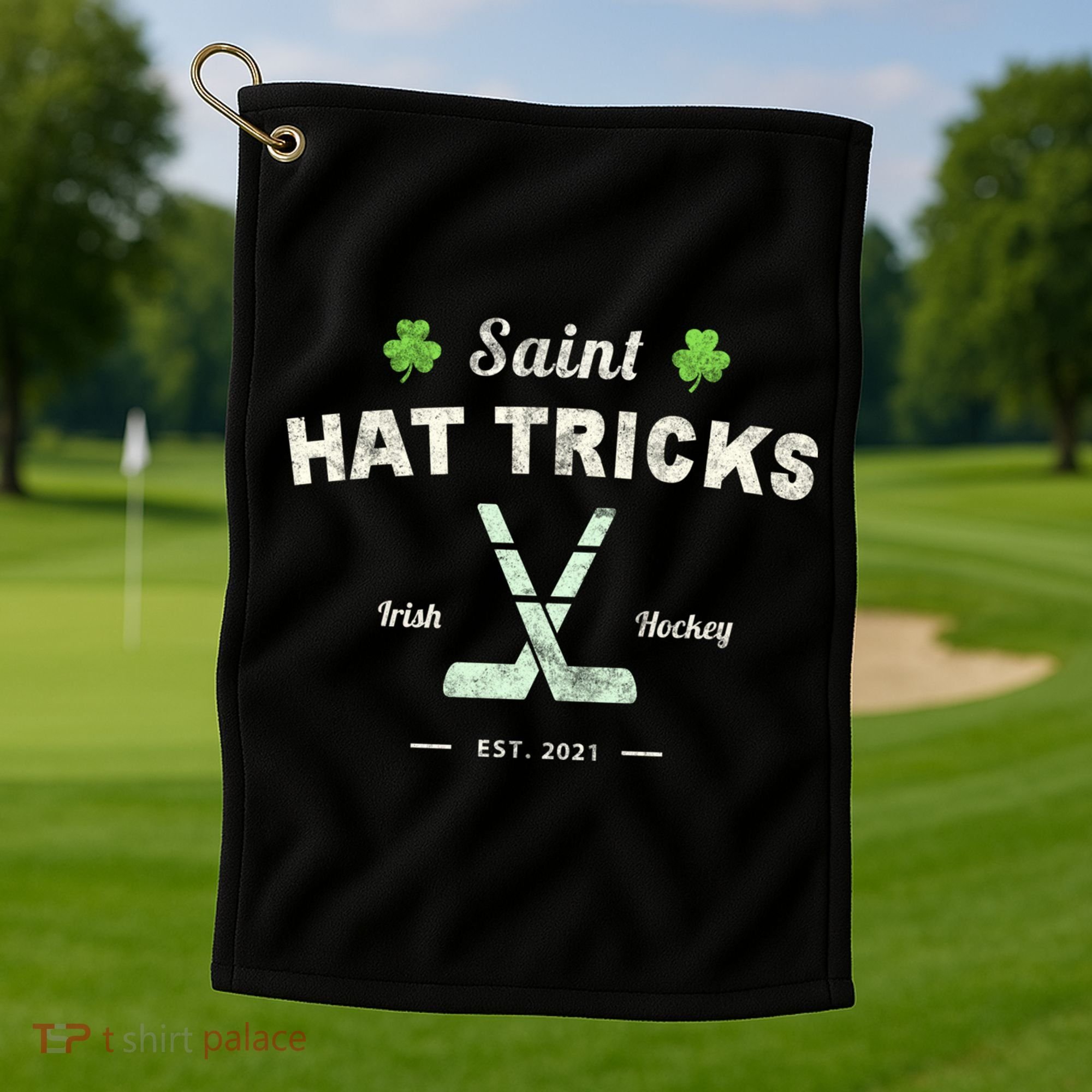 Saint Hat Tricks Funny St Patrick's Day Irish Hockey Club Gift Golf Towel