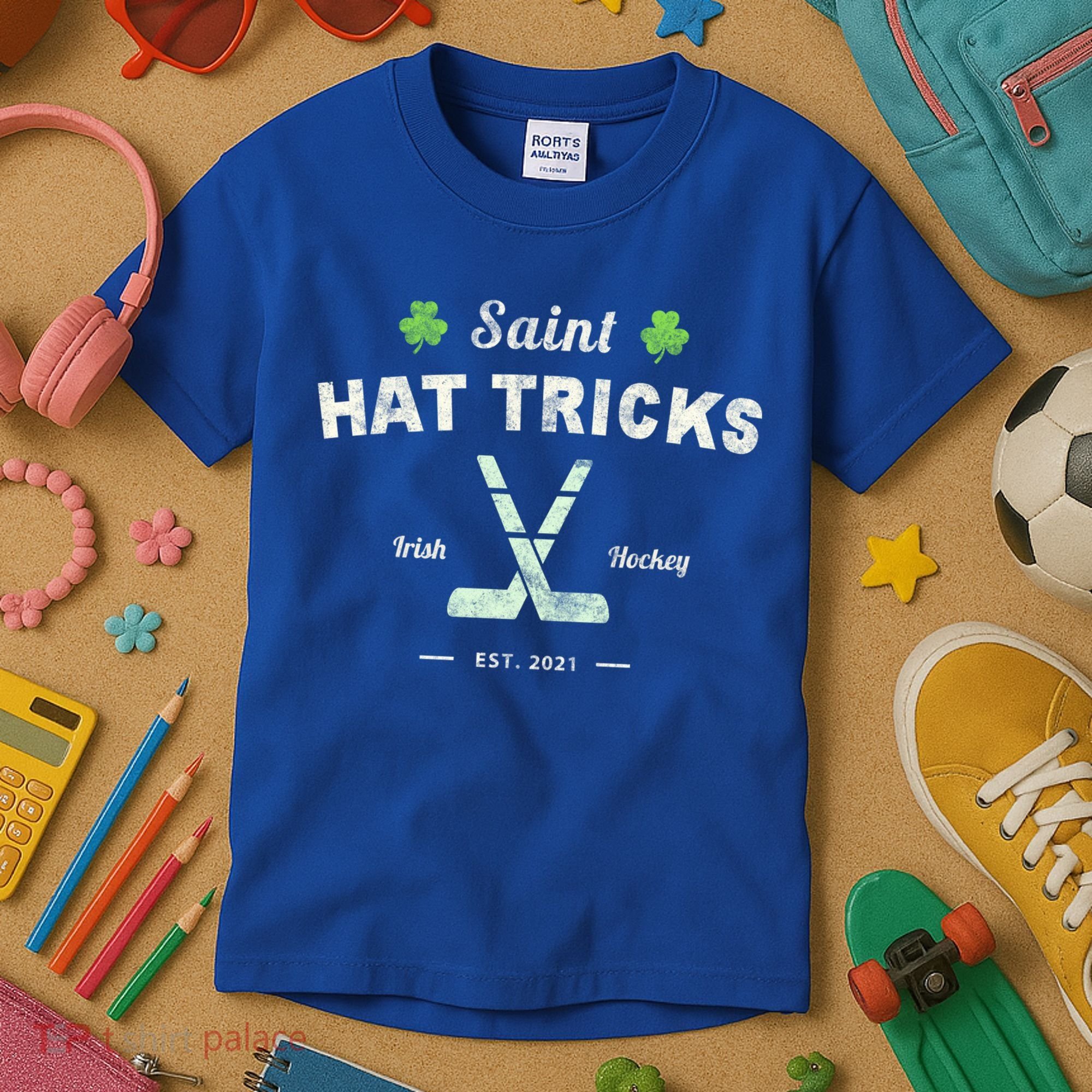 Saint Hat Tricks Funny St Patrick's Day Irish Hockey Club Gift Kids T-Shirt