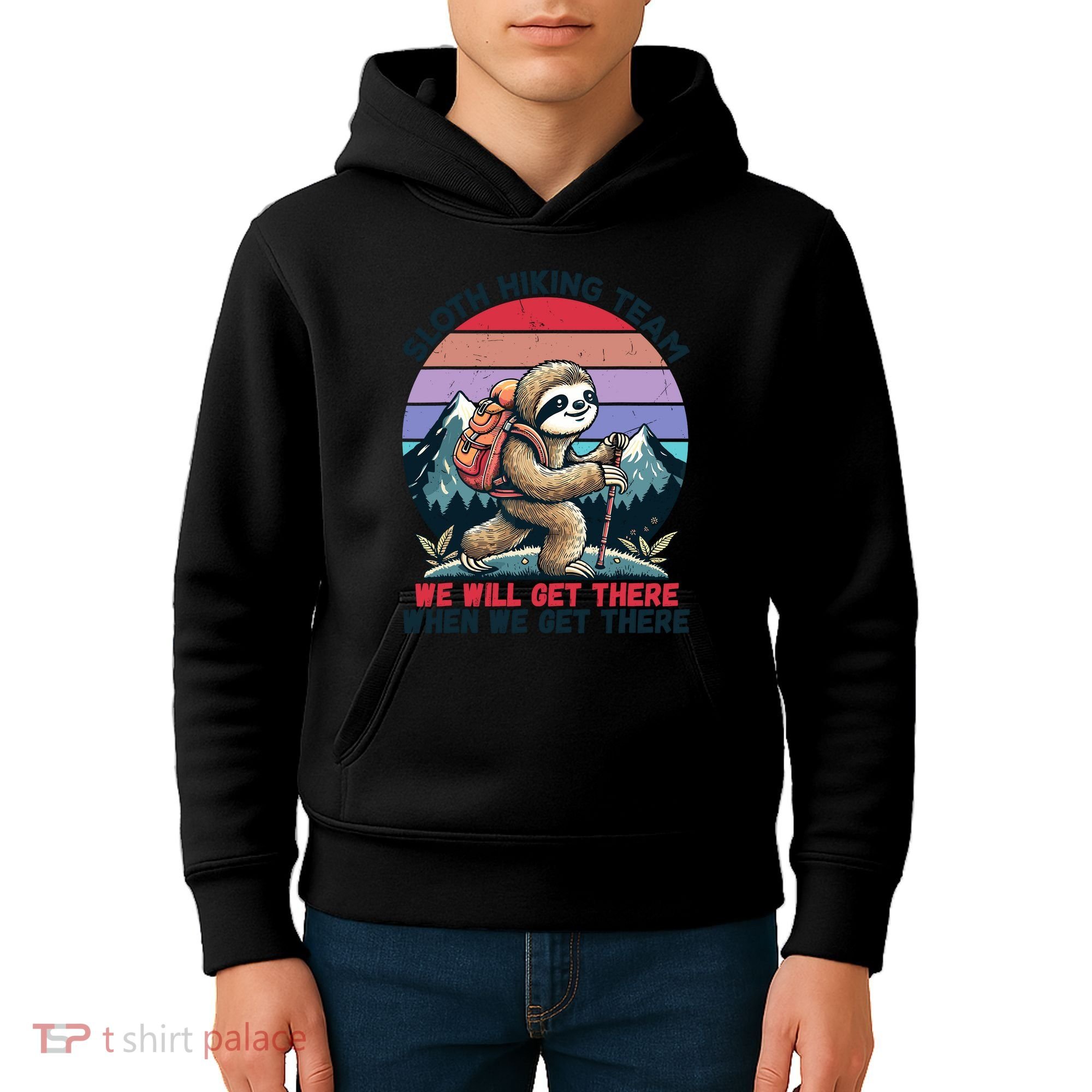 Sloth Hiking Team Hiking Gifts Funny Sloth Kids Hoodie