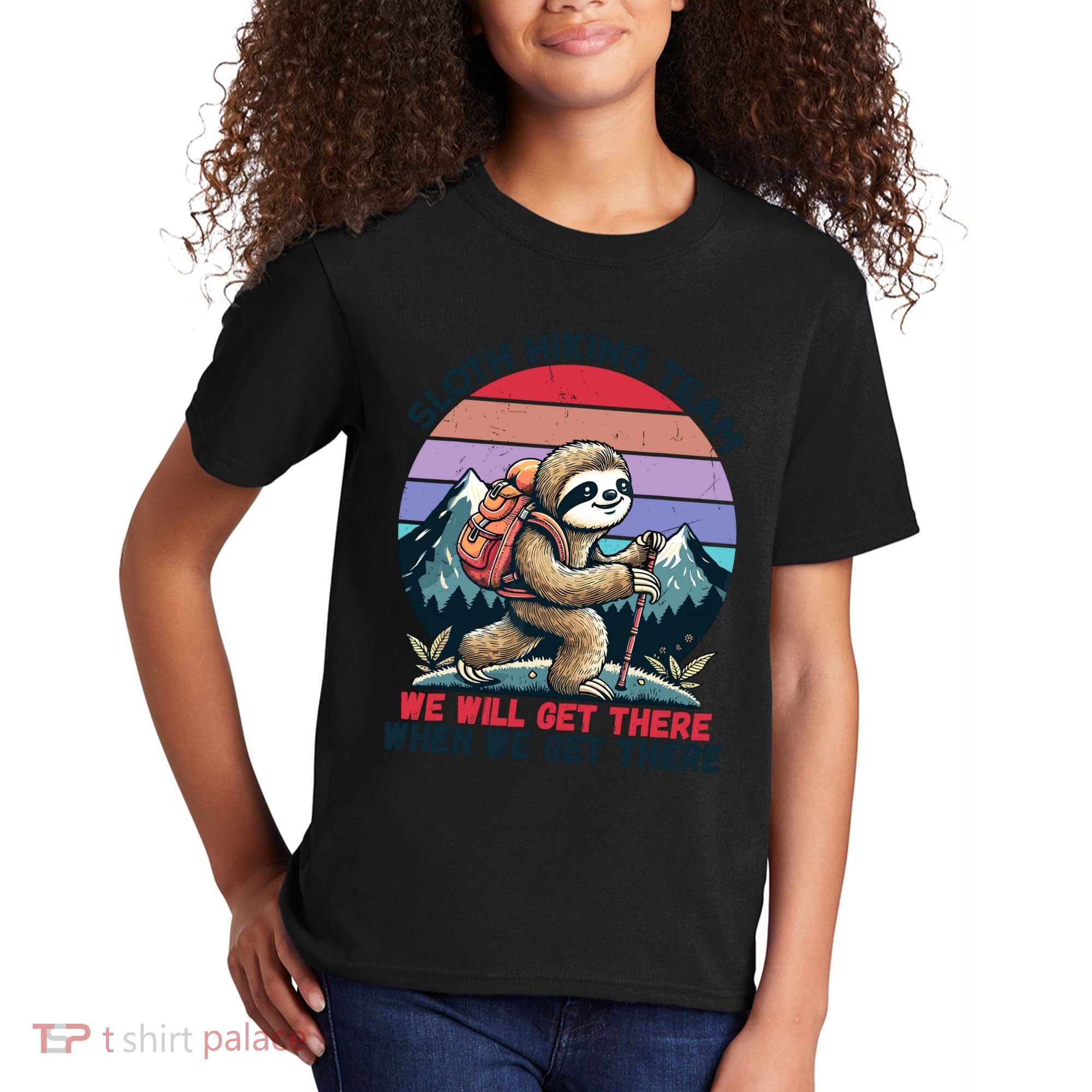 Sloth Hiking Team Hiking Gifts Funny Sloth Kids T-Shirt