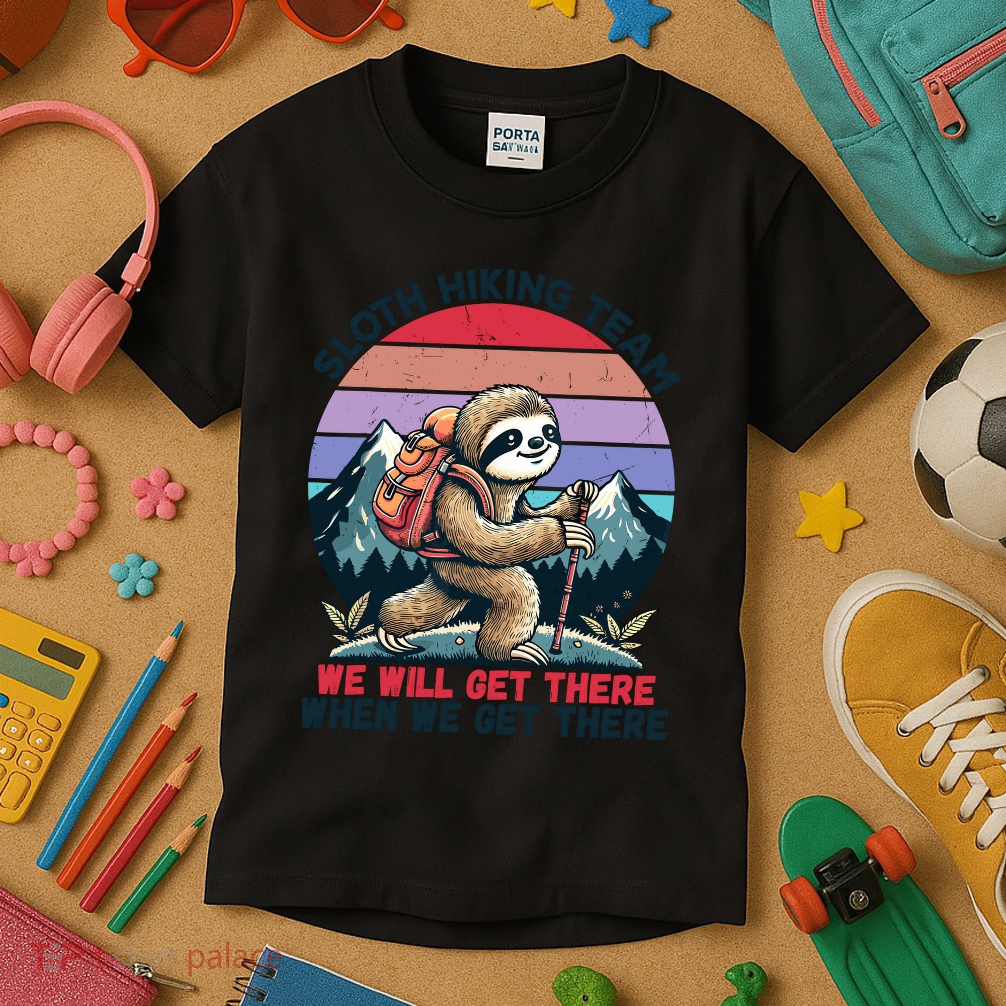Sloth Hiking Team Hiking Gifts Funny Sloth Kids T-Shirt