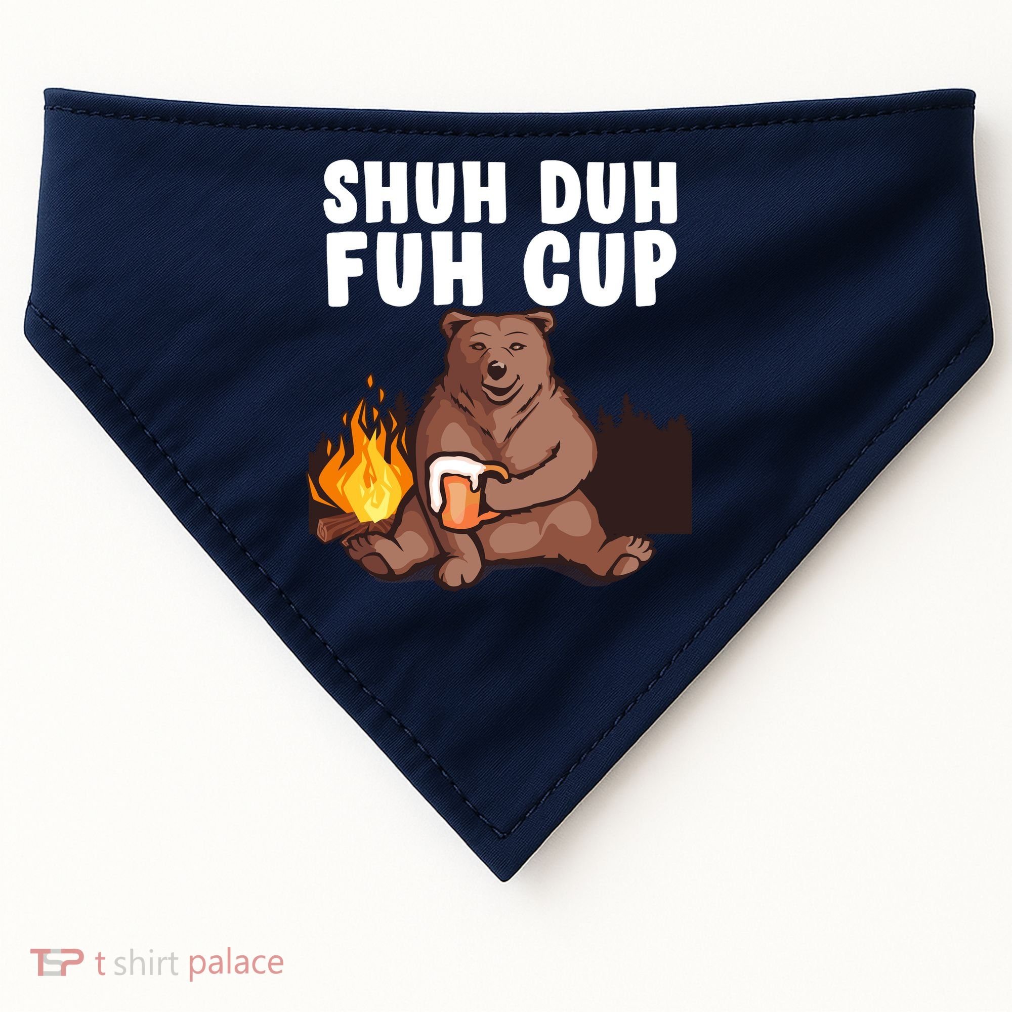 Shuh Duh Fuh Cup Bear Drinking Beer Camping USA-Made Doggie Bandana