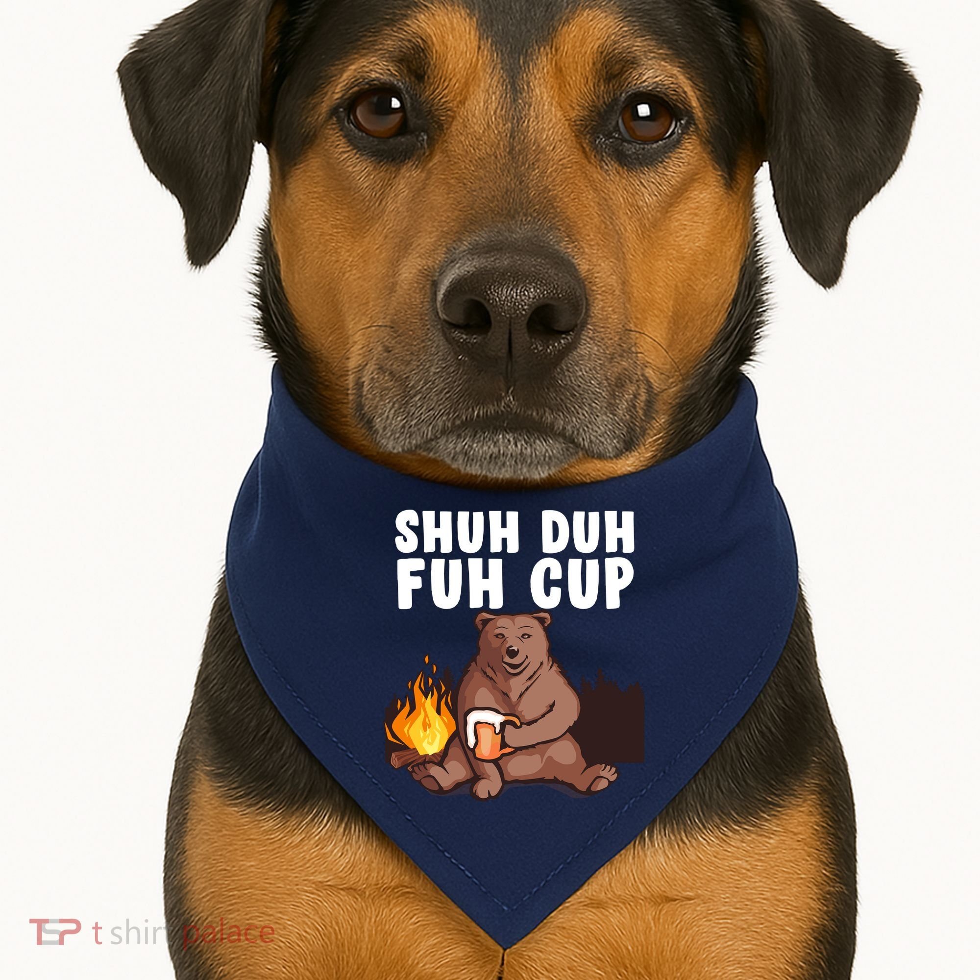 Shuh Duh Fuh Cup Bear Drinking Beer Camping USA-Made Doggie Bandana