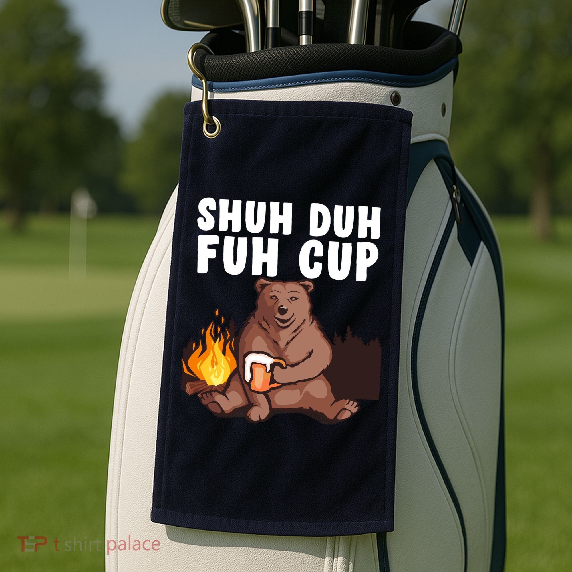 Shuh Duh Fuh Cup Bear Drinking Beer Camping Golf Towel
