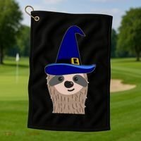 Scary Halloween Wizard Hat Sloth Gift Golf Towel thumb 1