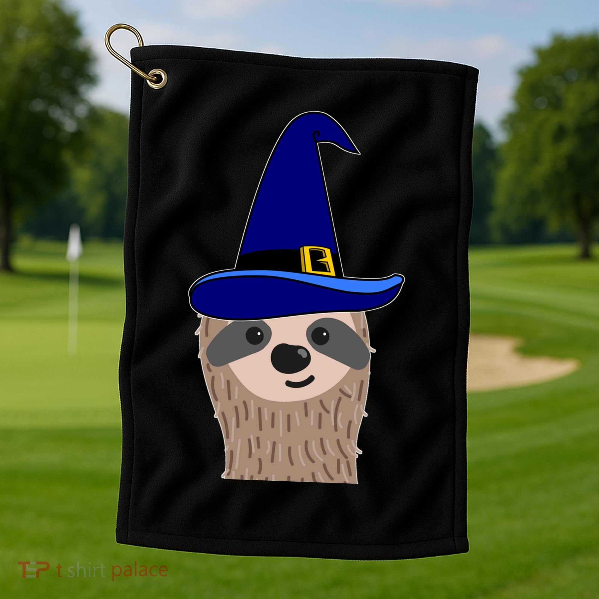 Scary Halloween Wizard Hat Sloth Gift Golf Towel