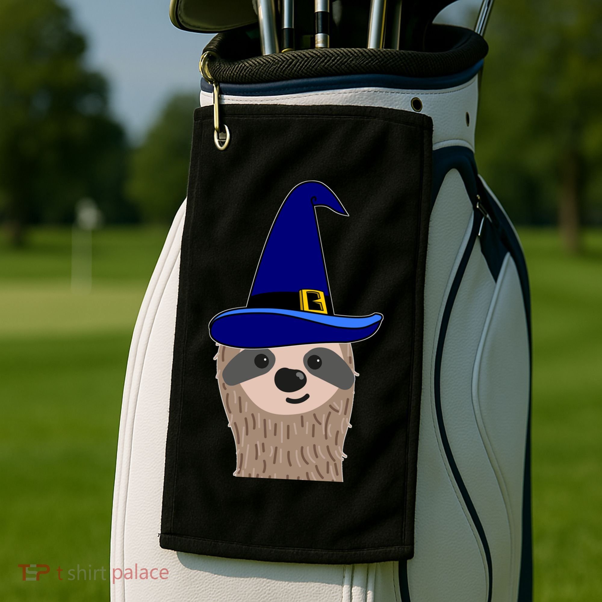 Scary Halloween Wizard Hat Sloth Gift Golf Towel