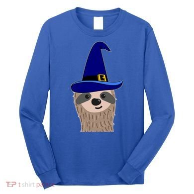 Scary Halloween Wizard Hat Sloth Gift Long Sleeve Shirt