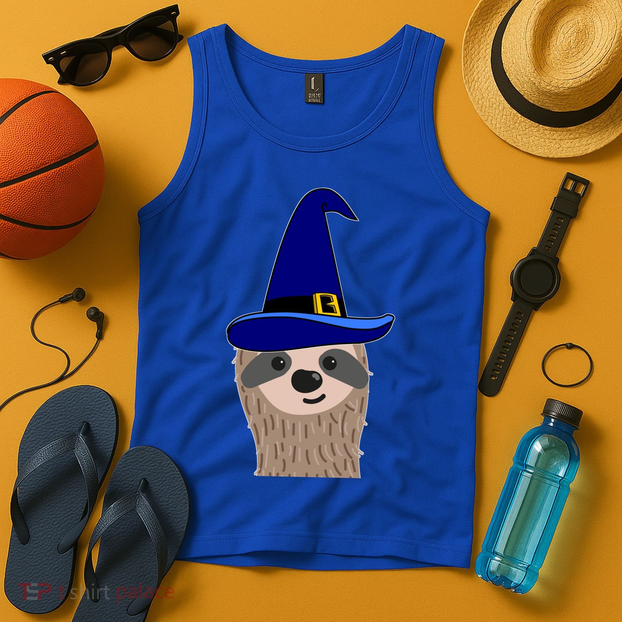 Scary Halloween Wizard Hat Sloth Gift Tank Top