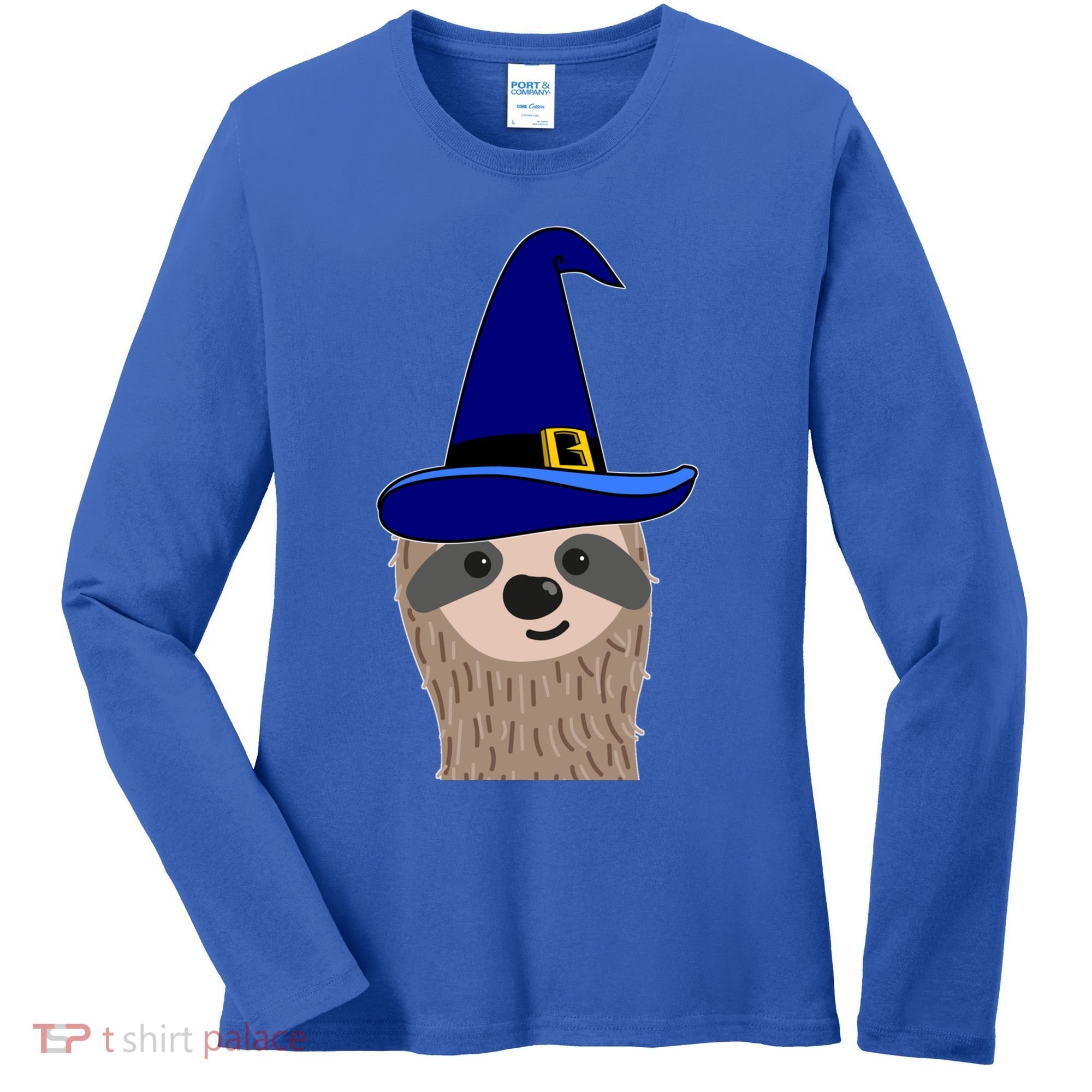 Scary Halloween Wizard Hat Sloth Gift Women's Long Sleeve Shirt
