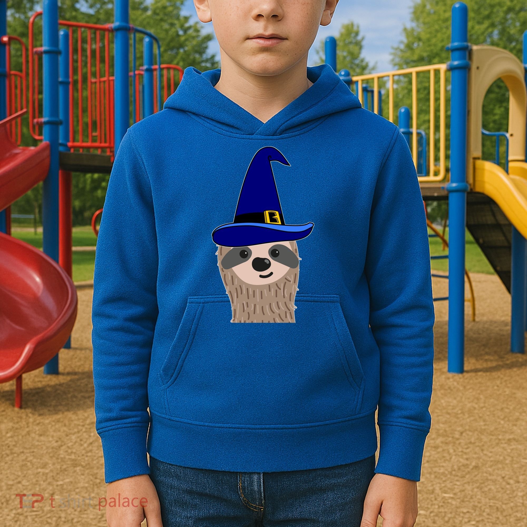 Scary Halloween Wizard Hat Sloth Gift Kids Hoodie