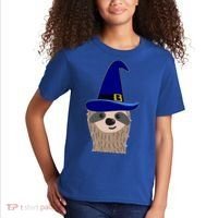 Scary Halloween Wizard Hat Sloth Gift Kids T-Shirt thumb 2