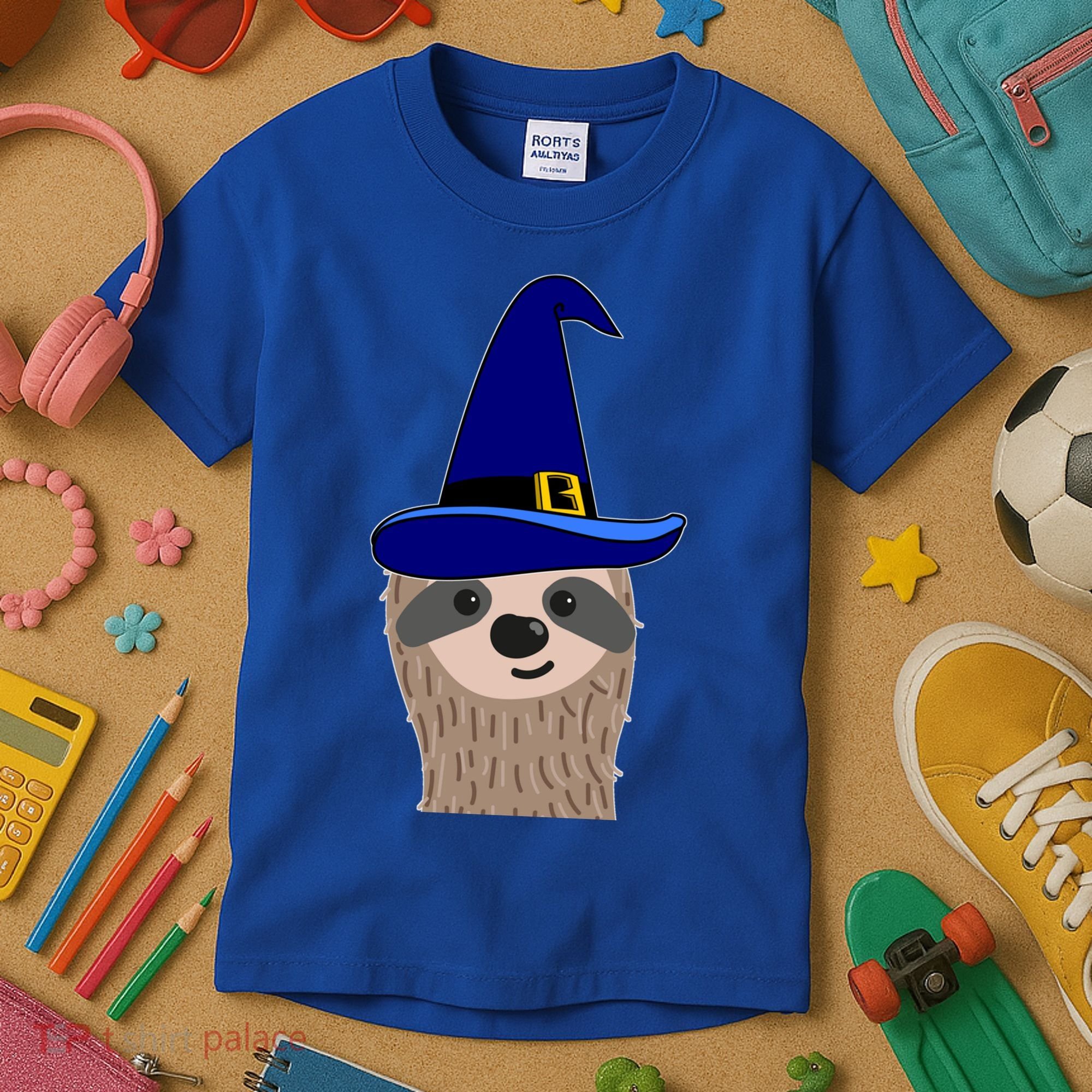 Scary Halloween Wizard Hat Sloth Gift Kids T-Shirt