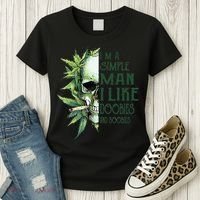 Skull I’M A Simple Man I Like Doobies And Boobies Women's T-Shirt thumb 3