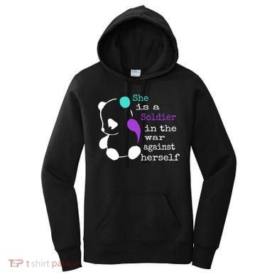 She Is A Soldier Semicolon Gift Suicide Prevention Awareness Gift Women's Hoodie