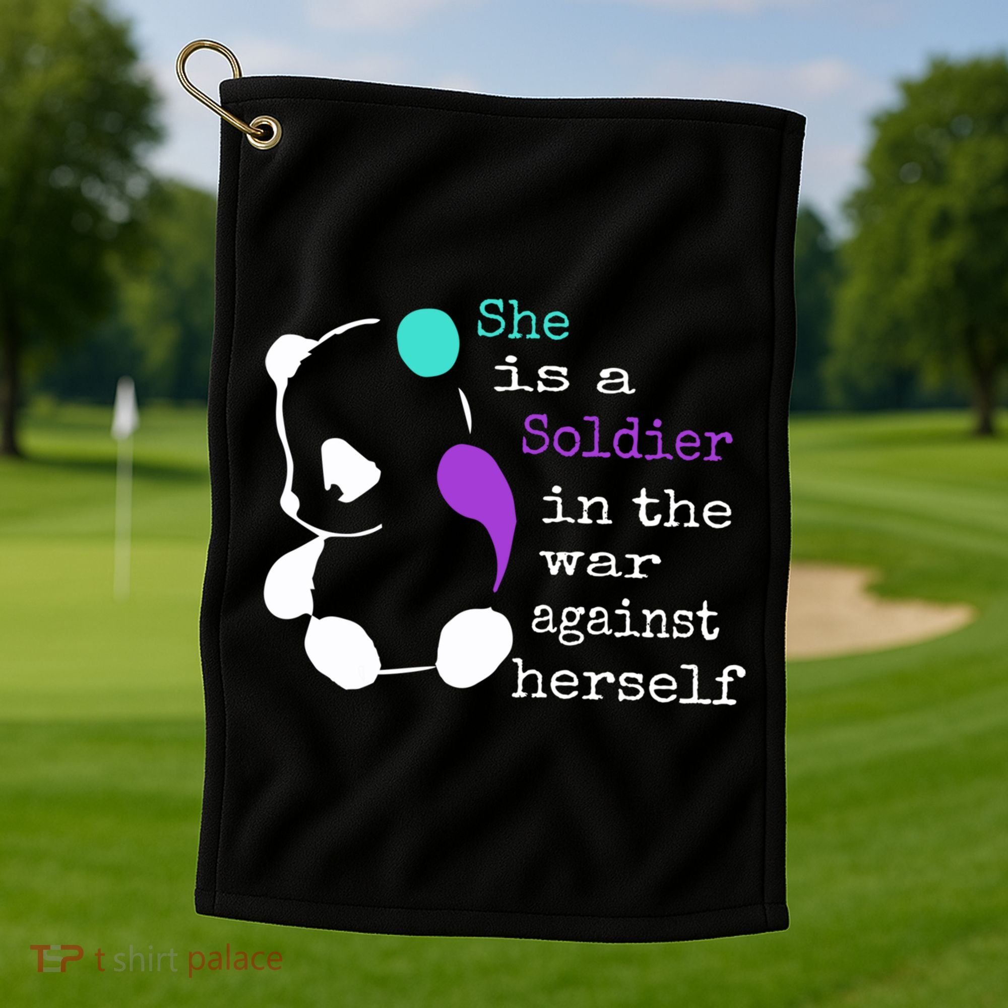 She Is A Soldier Semicolon Gift Suicide Prevention Awareness Gift Golf Towel