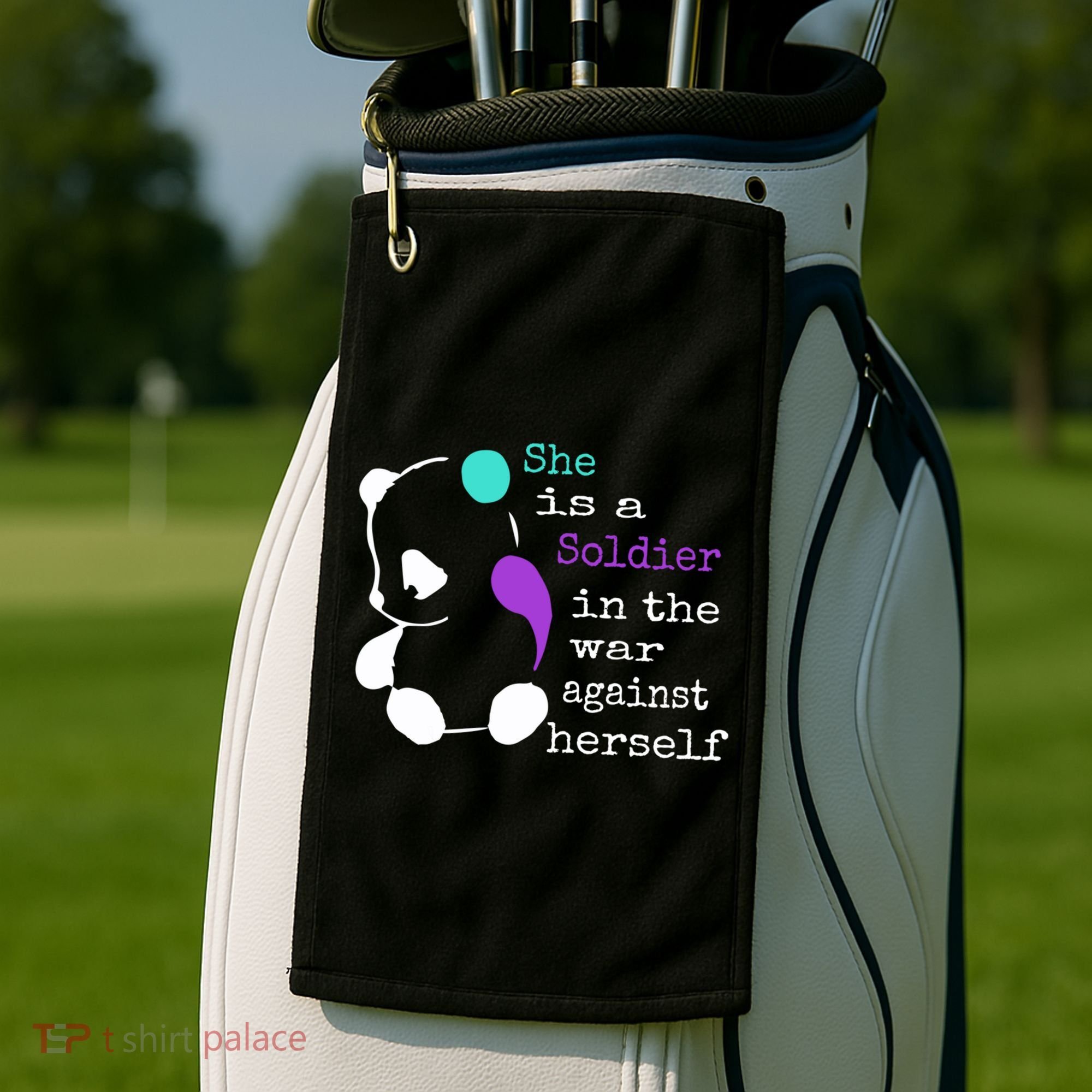 She Is A Soldier Semicolon Gift Suicide Prevention Awareness Gift Golf Towel