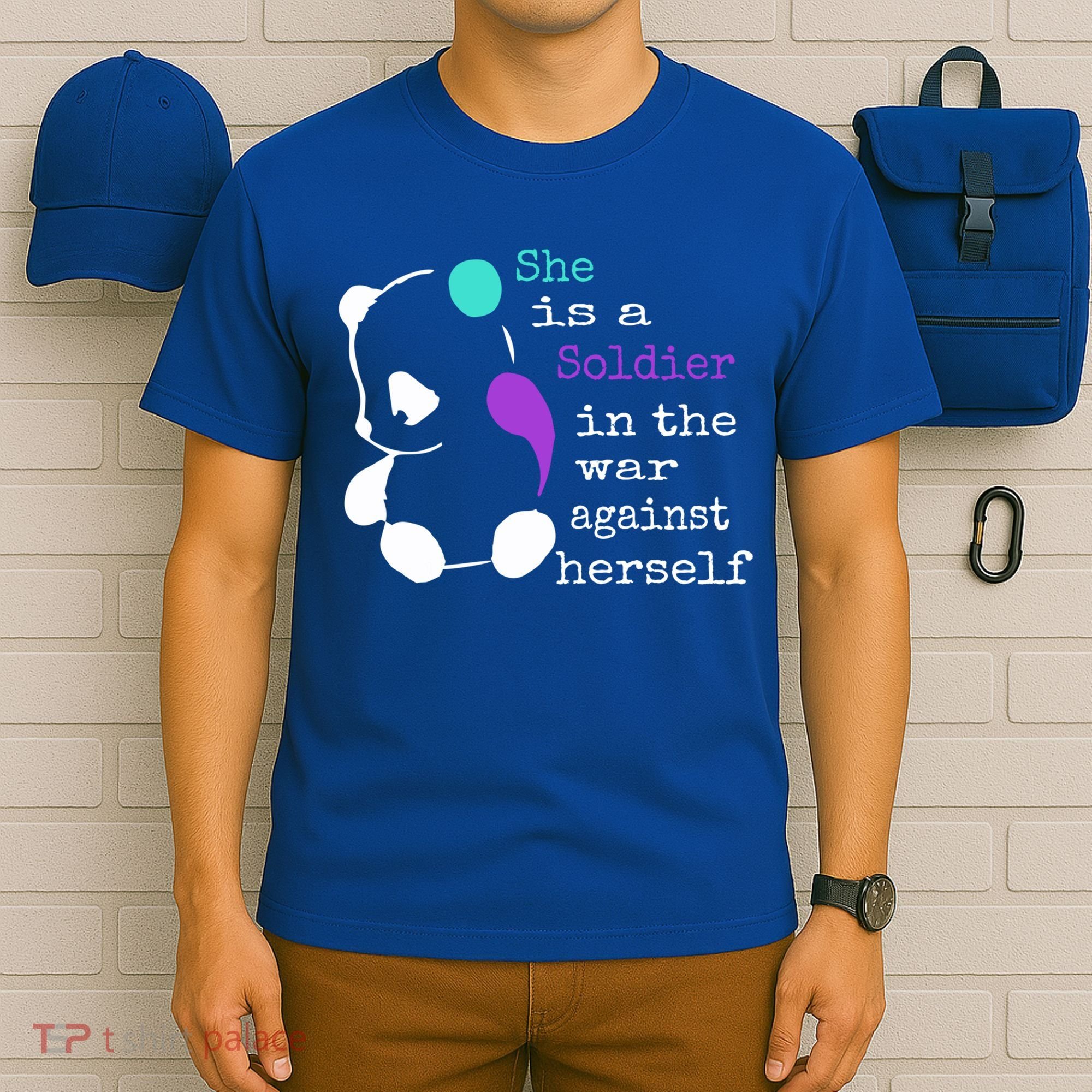 She Is A Soldier Semicolon Gift Suicide Prevention Awareness Gift T-Shirt