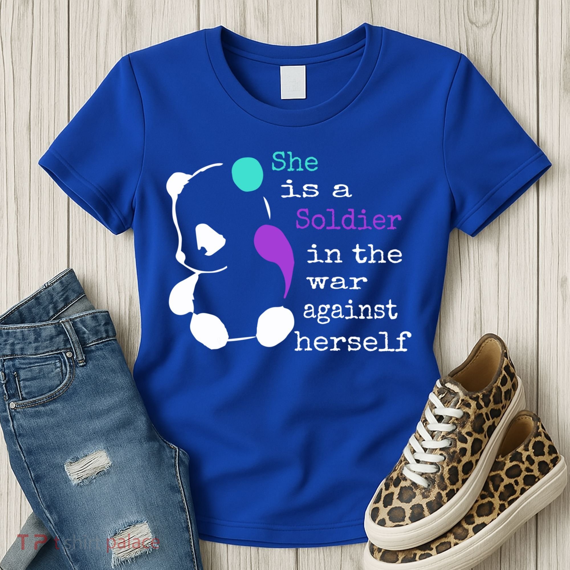 She Is A Soldier Semicolon Gift Suicide Prevention Awareness Gift Women's T-Shirt