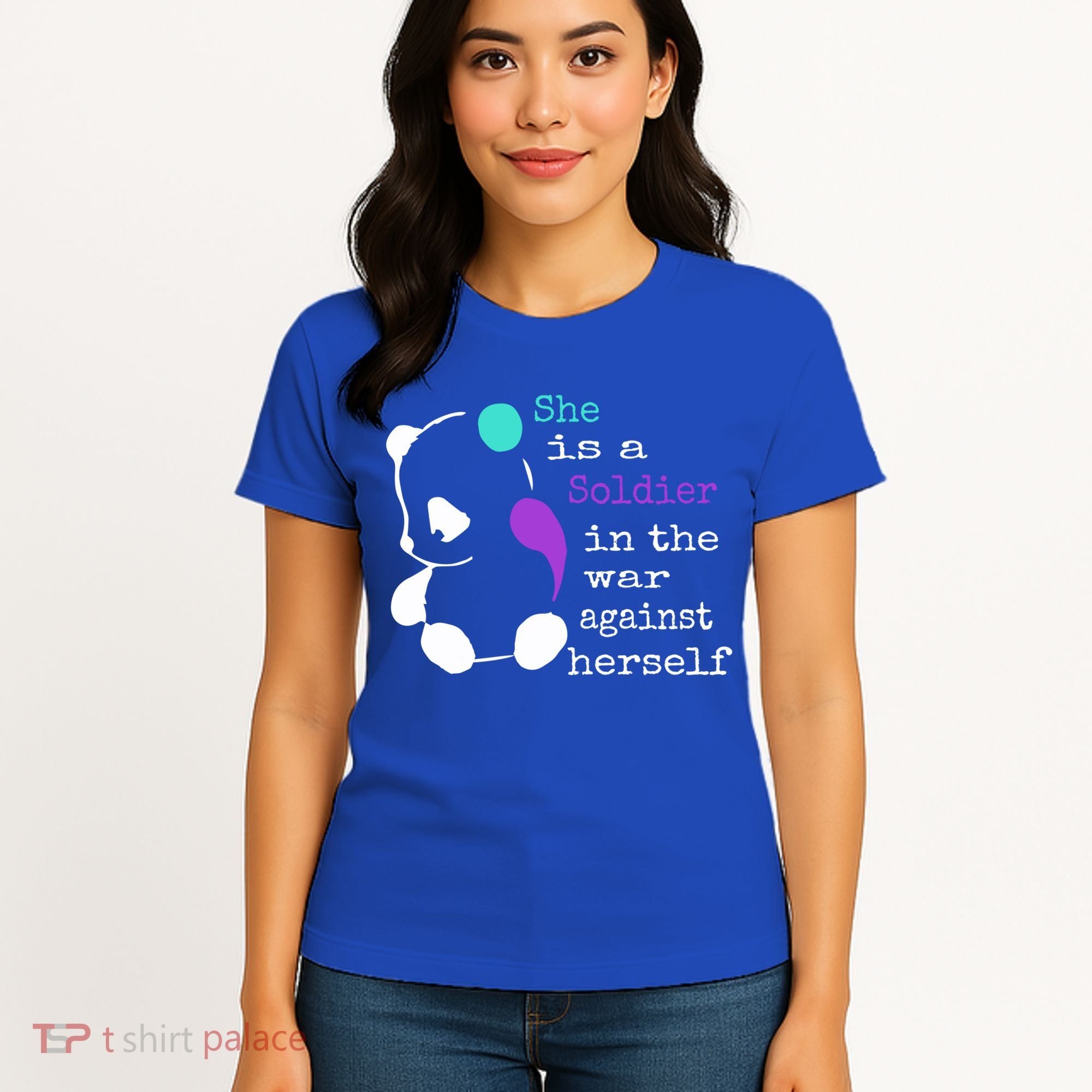 She Is A Soldier Semicolon Gift Suicide Prevention Awareness Gift Women's T-Shirt