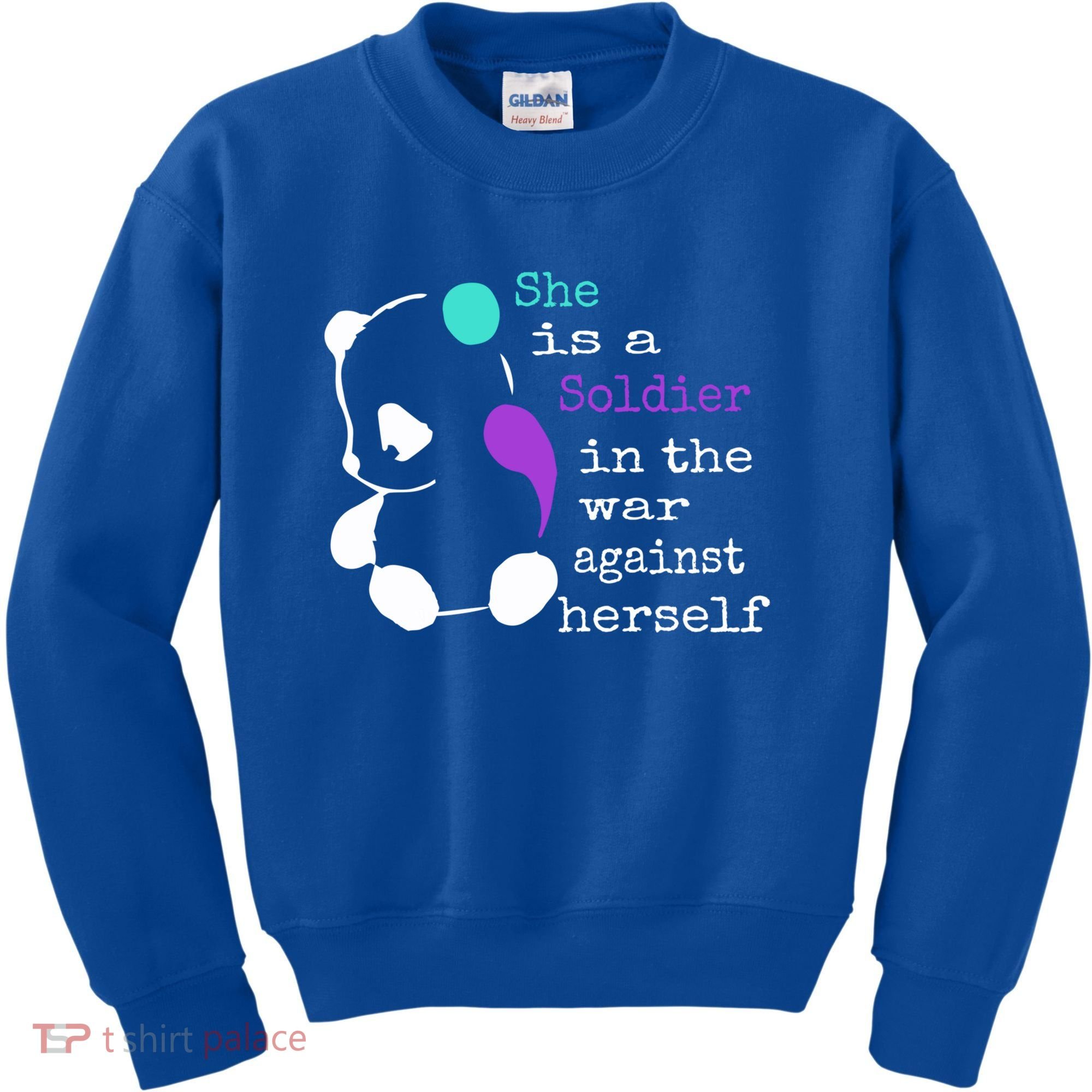 She Is A Soldier Semicolon Gift Suicide Prevention Awareness Gift Kids Sweatshirt