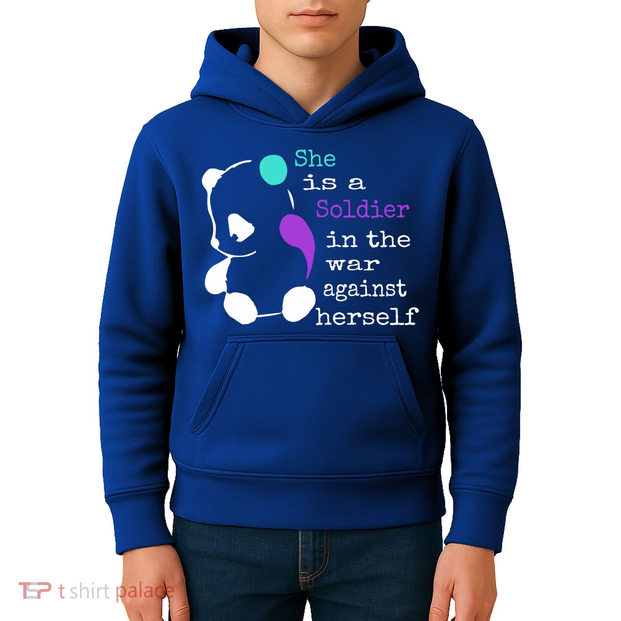 She Is A Soldier Semicolon Gift Suicide Prevention Awareness Gift Kids Hoodie