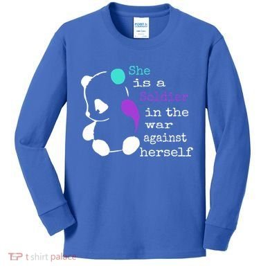 She Is A Soldier Semicolon Gift Suicide Prevention Awareness Gift Kids Long Sleeve Shirt