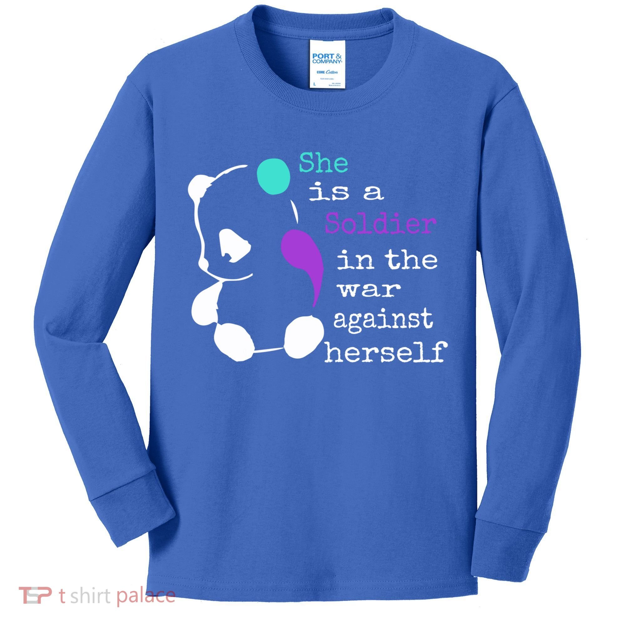 She Is A Soldier Semicolon Gift Suicide Prevention Awareness Gift Kids Long Sleeve Shirt