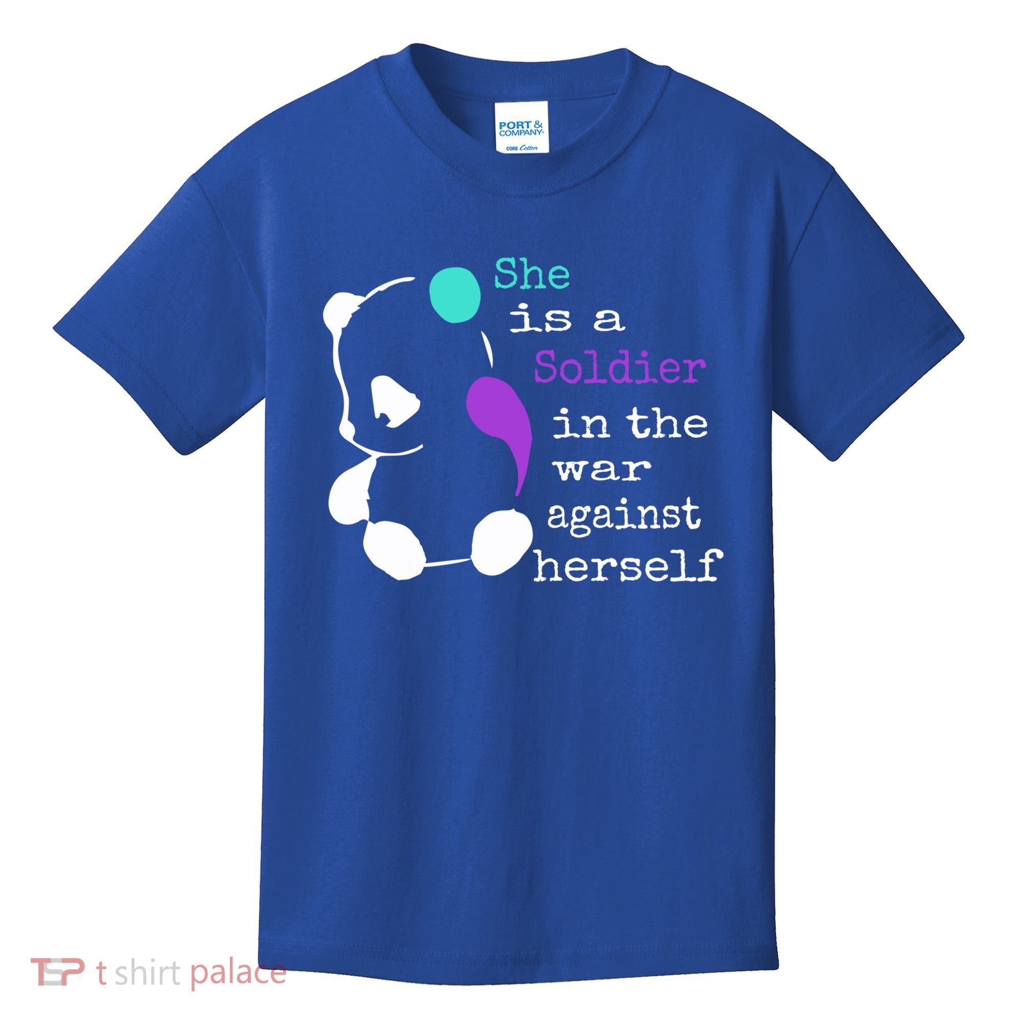 She Is A Soldier Semicolon Gift Suicide Prevention Awareness Gift Kids T-Shirt