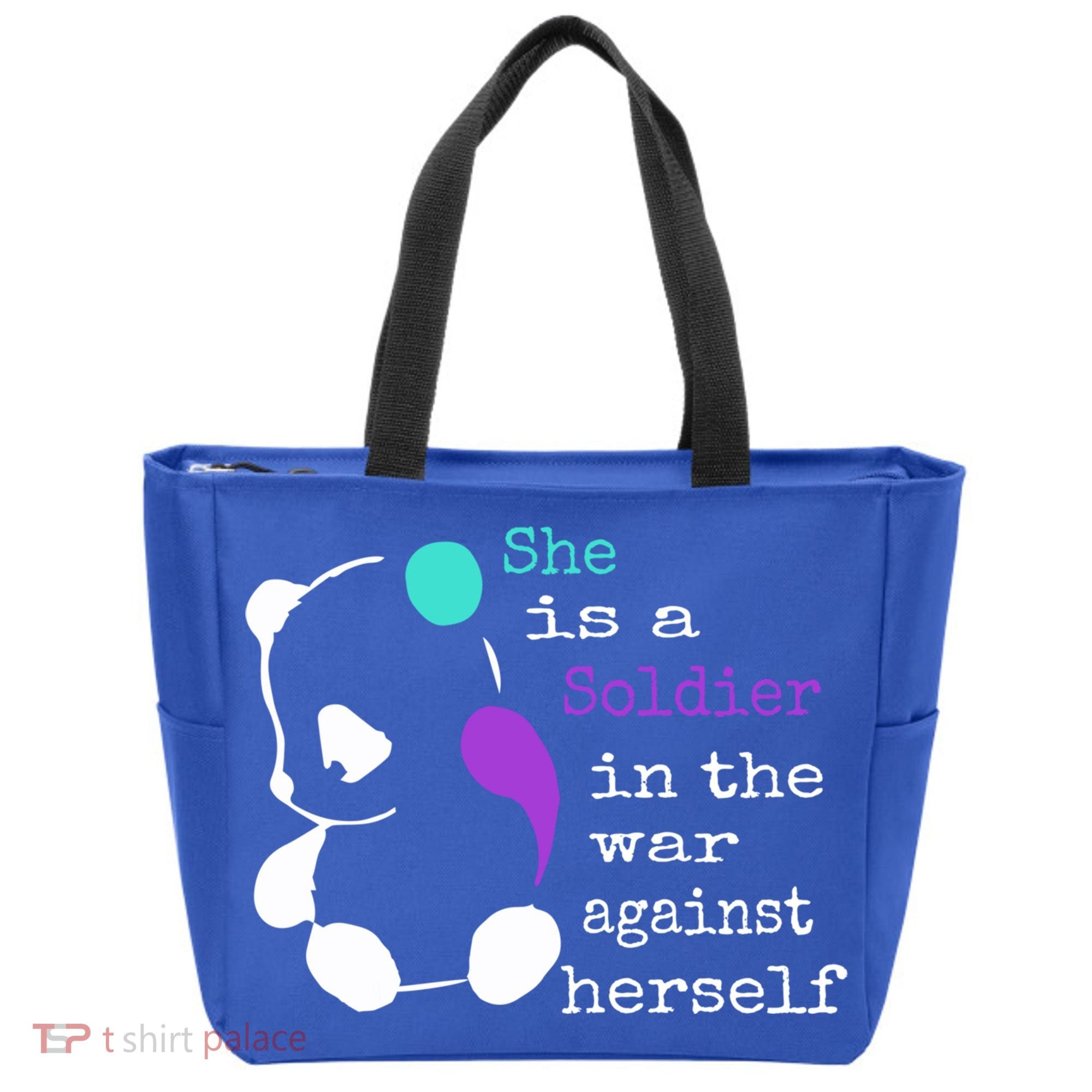She Is A Soldier Semicolon Gift Suicide Prevention Awareness Gift Tote Bag