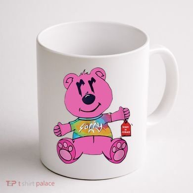 Sorry In Advance Pink Bear Holding Price Ticket Design Coffee Mug back