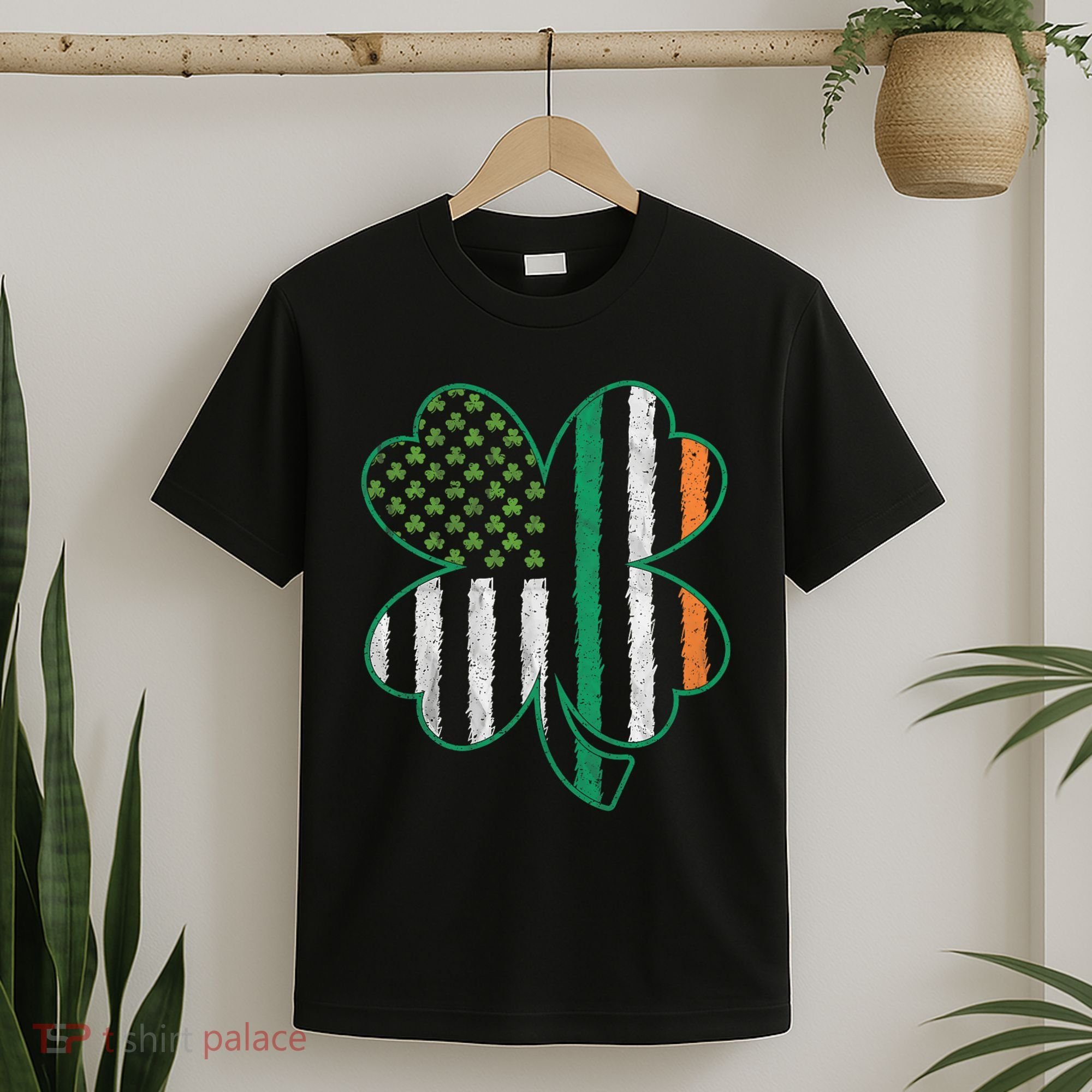 Shamrocks Irish American Flag Beautiful St Patricks Day T-Shirt