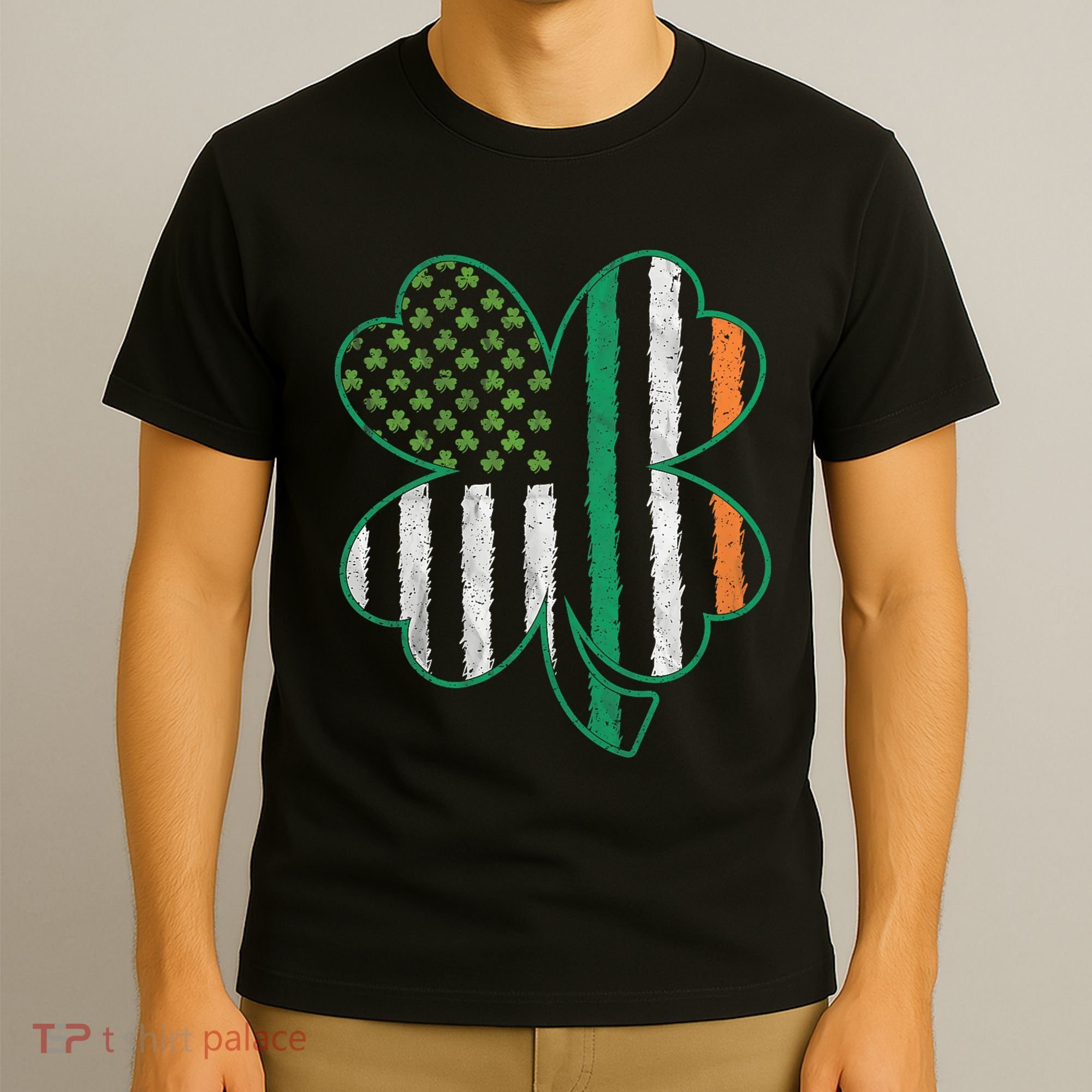 Shamrocks Irish American Flag Beautiful St Patricks Day T-Shirt