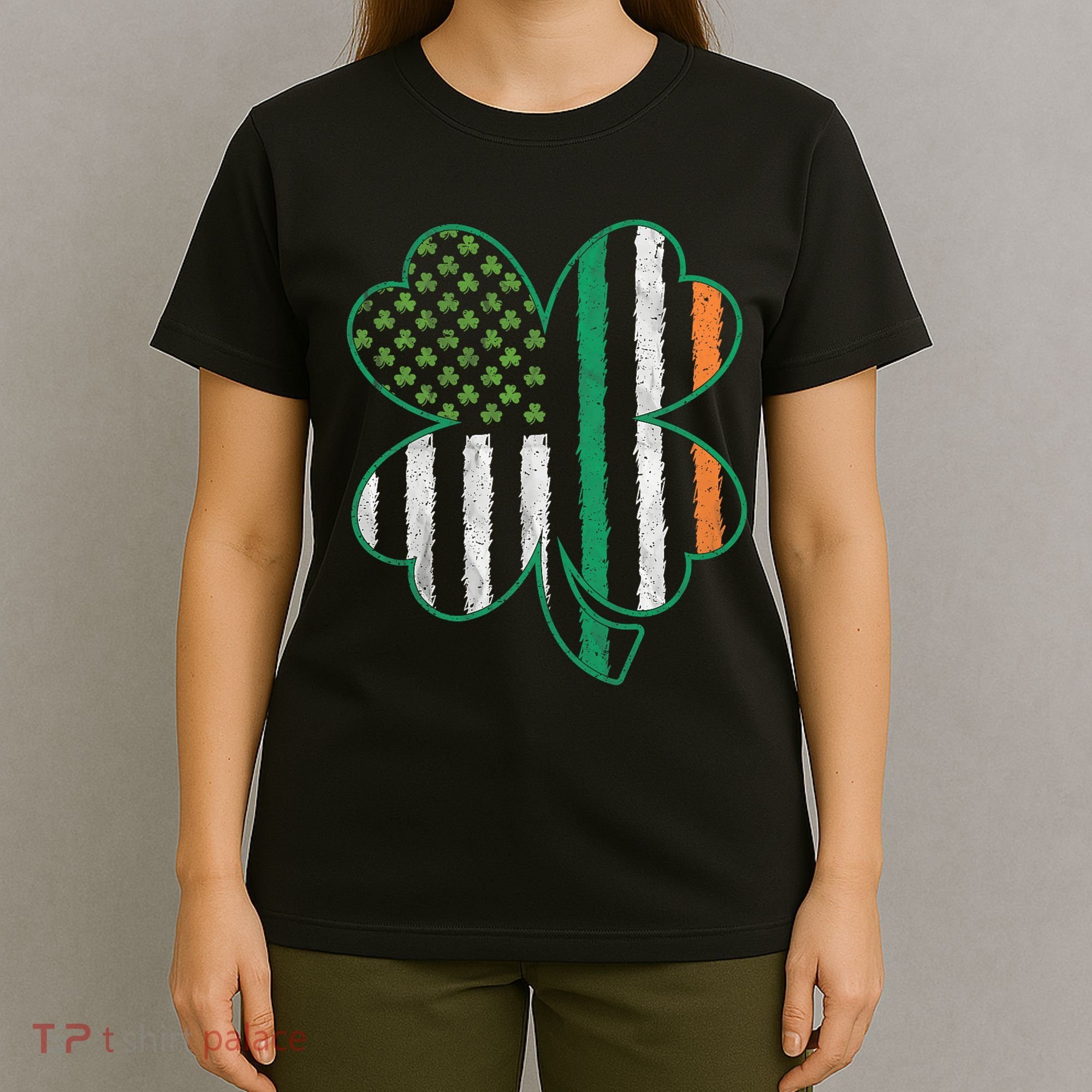 Shamrocks Irish American Flag Beautiful St Patricks Day T-Shirt