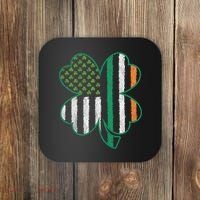 Shamrocks Irish American Flag Beautiful St Patricks Day Coaster thumb 0