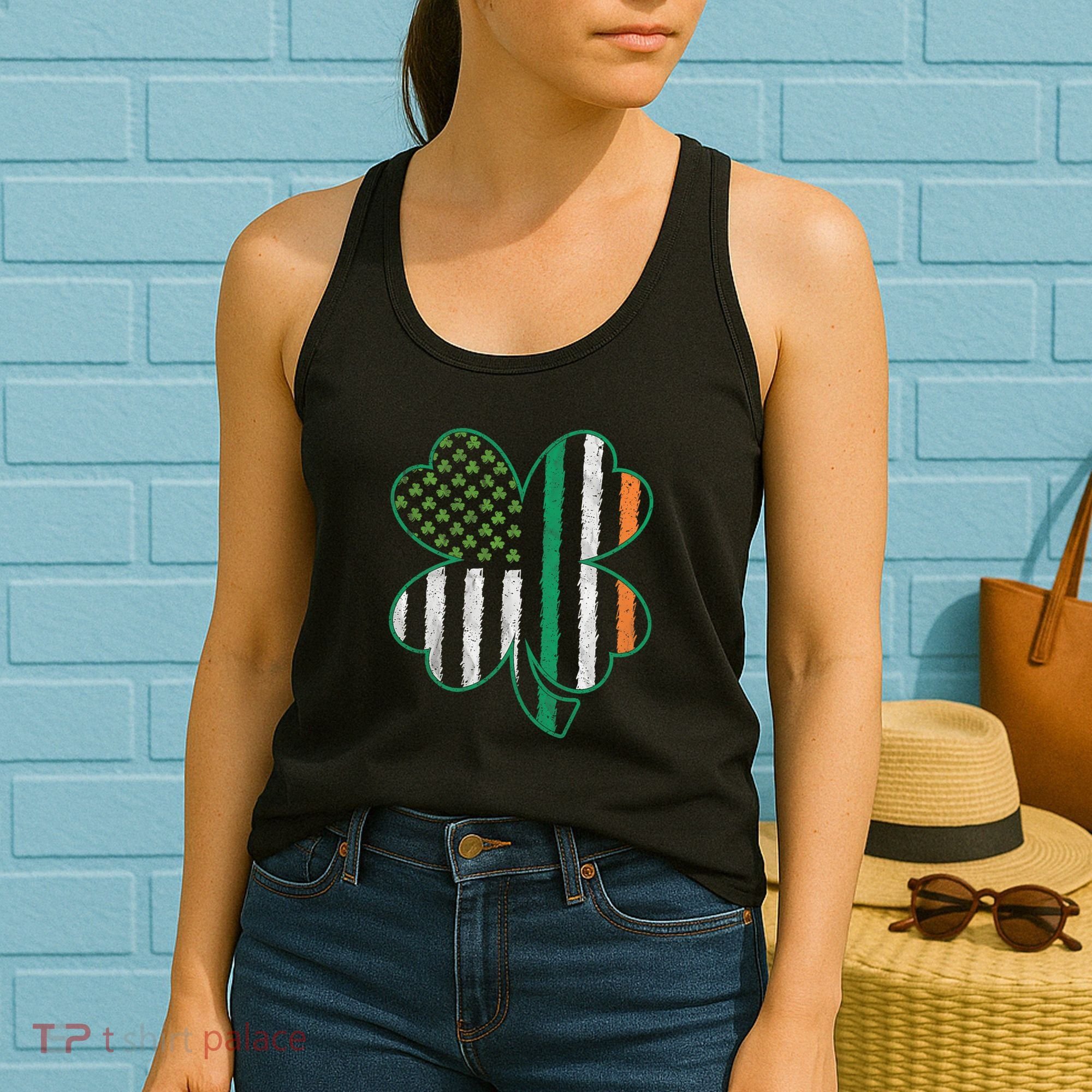 Shamrocks Irish American Flag Beautiful St Patricks Day Women's Tank Top