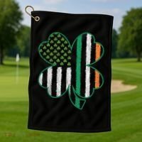Shamrocks Irish American Flag Beautiful St Patricks Day Golf Towel thumb 1