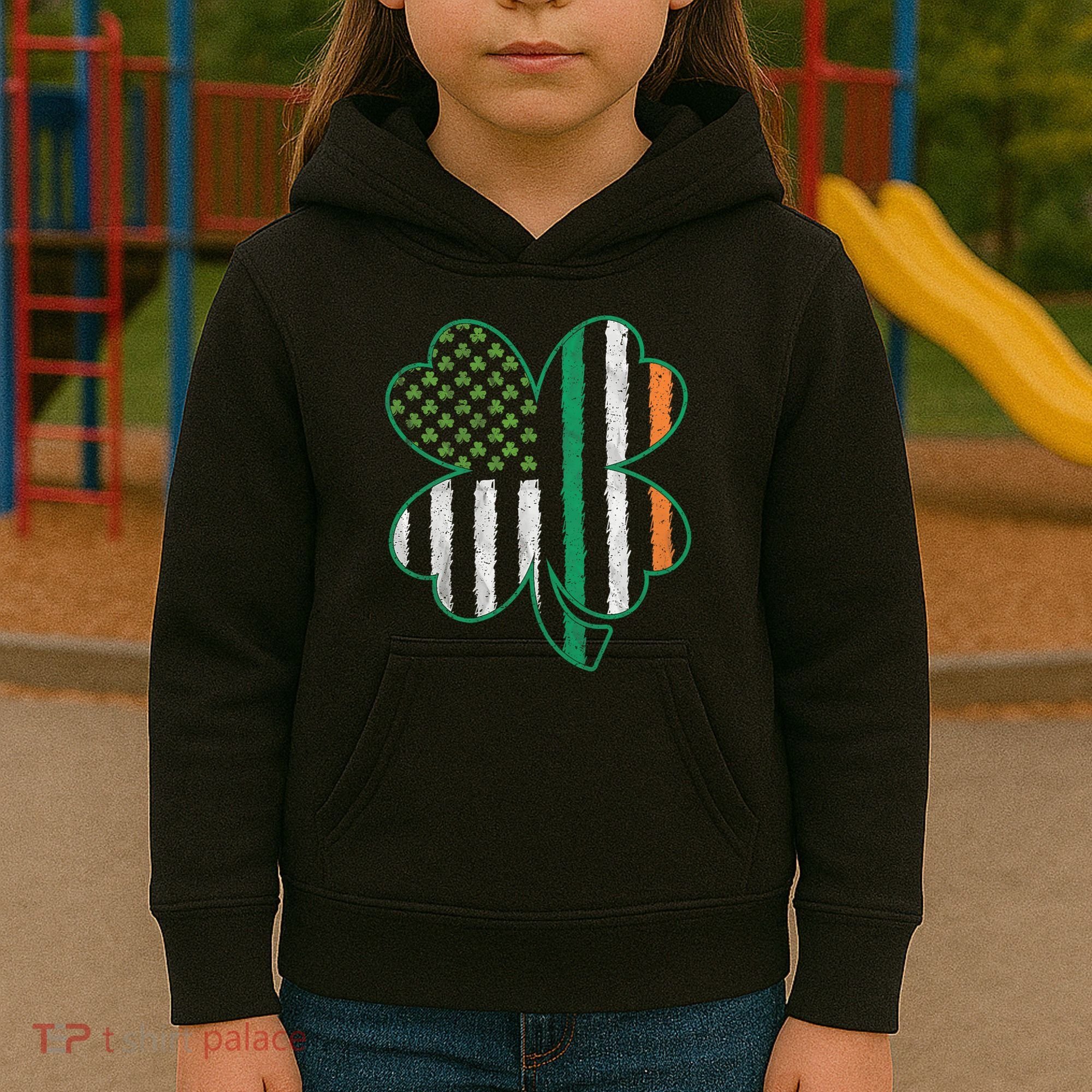 Shamrocks Irish American Flag Beautiful St Patricks Day Kids Hoodie
