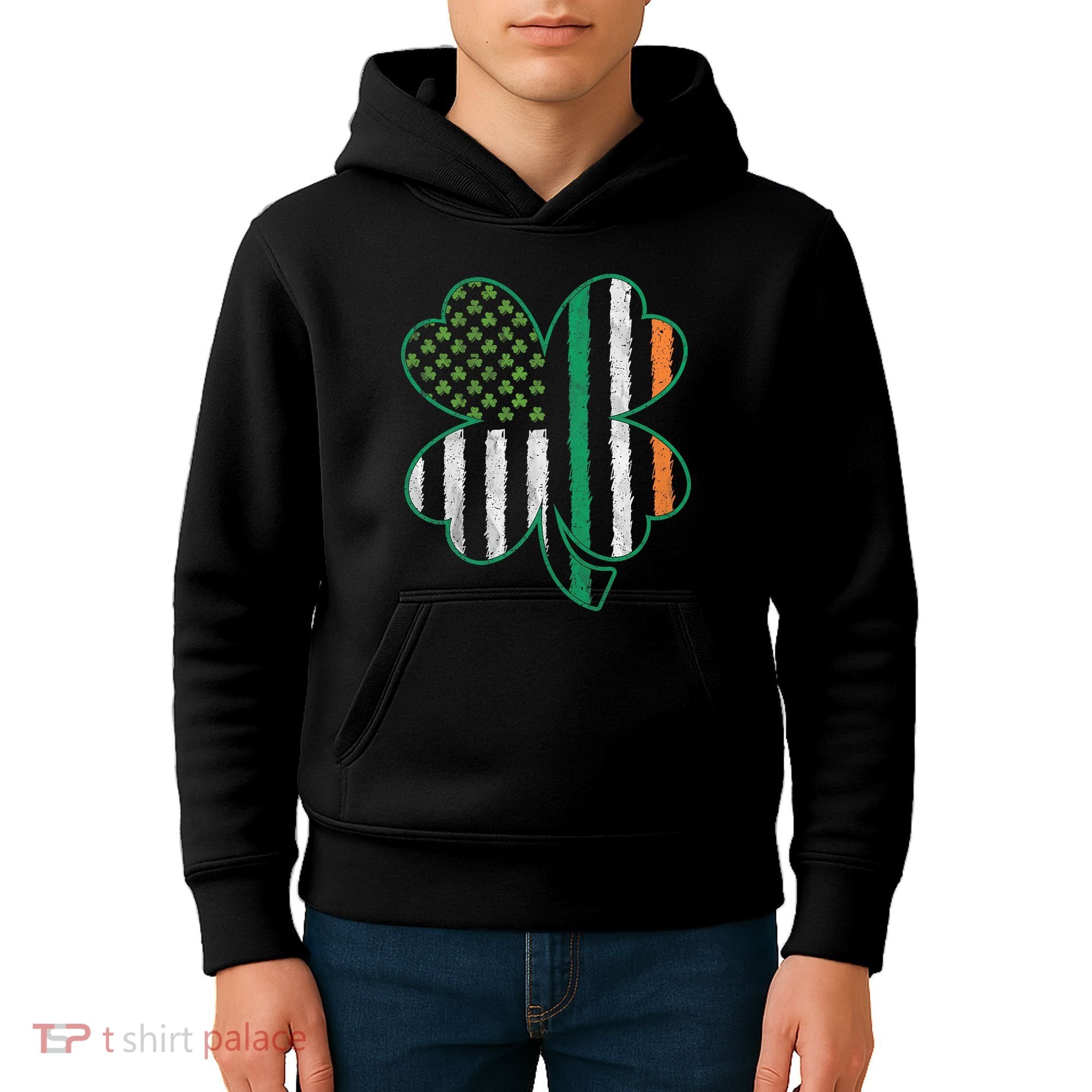 Shamrocks Irish American Flag Beautiful St Patricks Day Kids Hoodie
