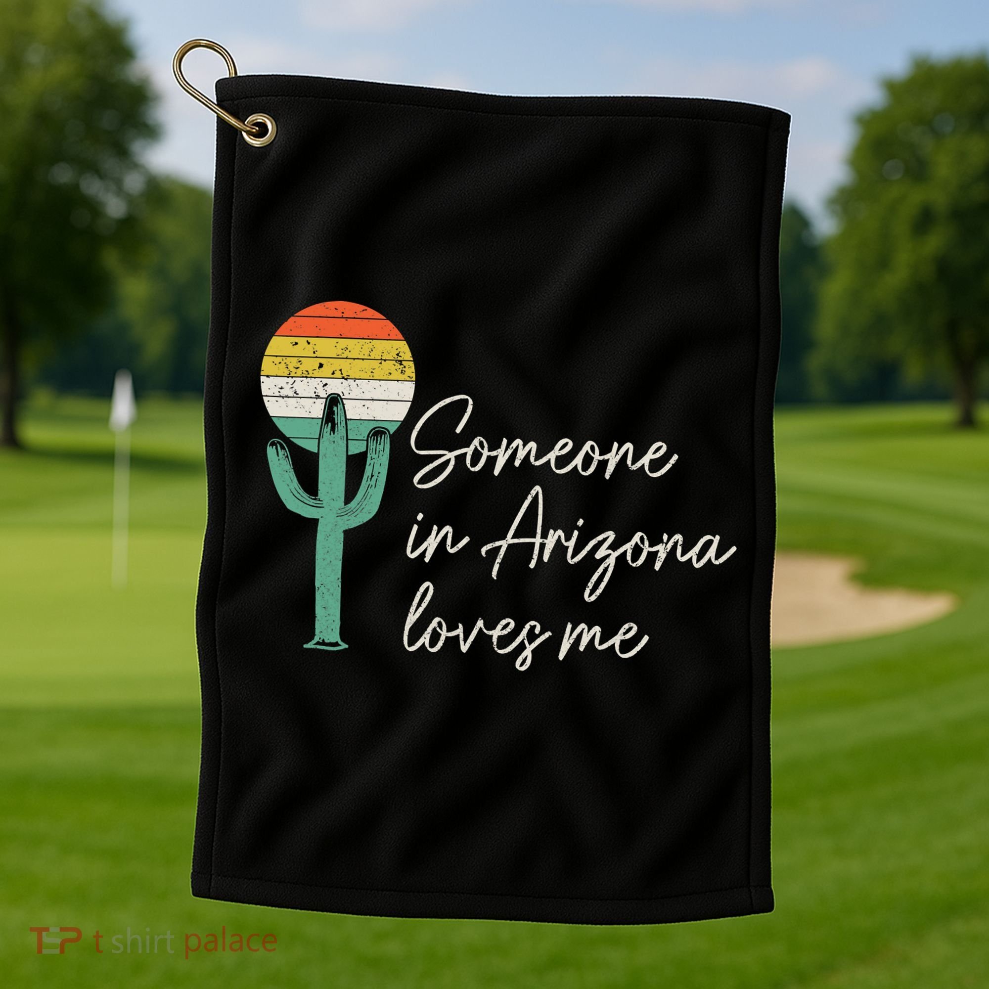 Someone In Arizona Loves Me Retro Cactus Golf Towel