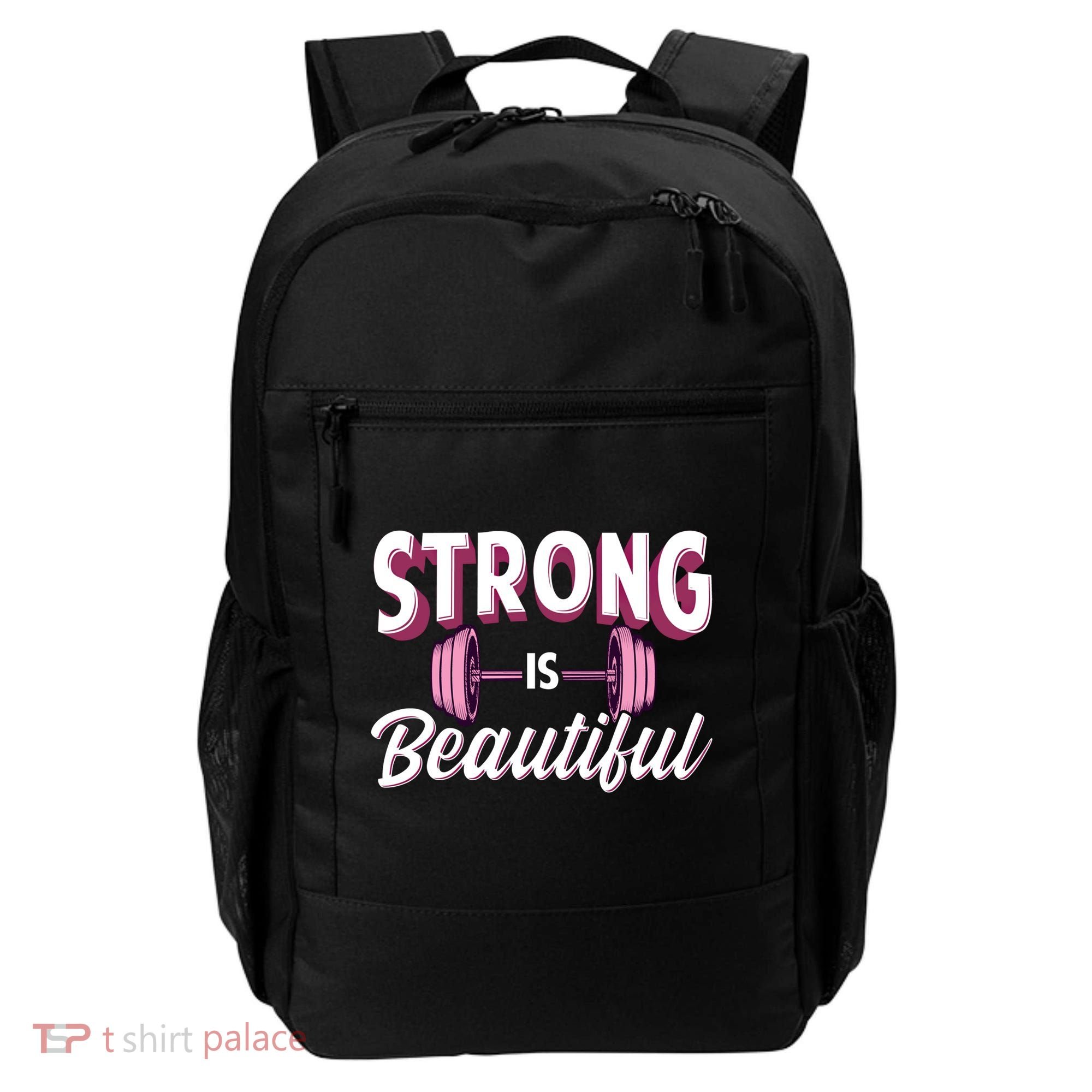 Strong Is Beautiful Pink Barbells Gym Exercise Athlete Gift Backpack