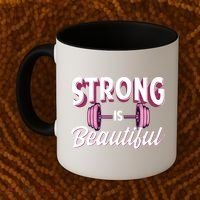 Strong Is Beautiful Pink Barbells Gym Exercise Athlete Gift Coffee Mug thumb 2