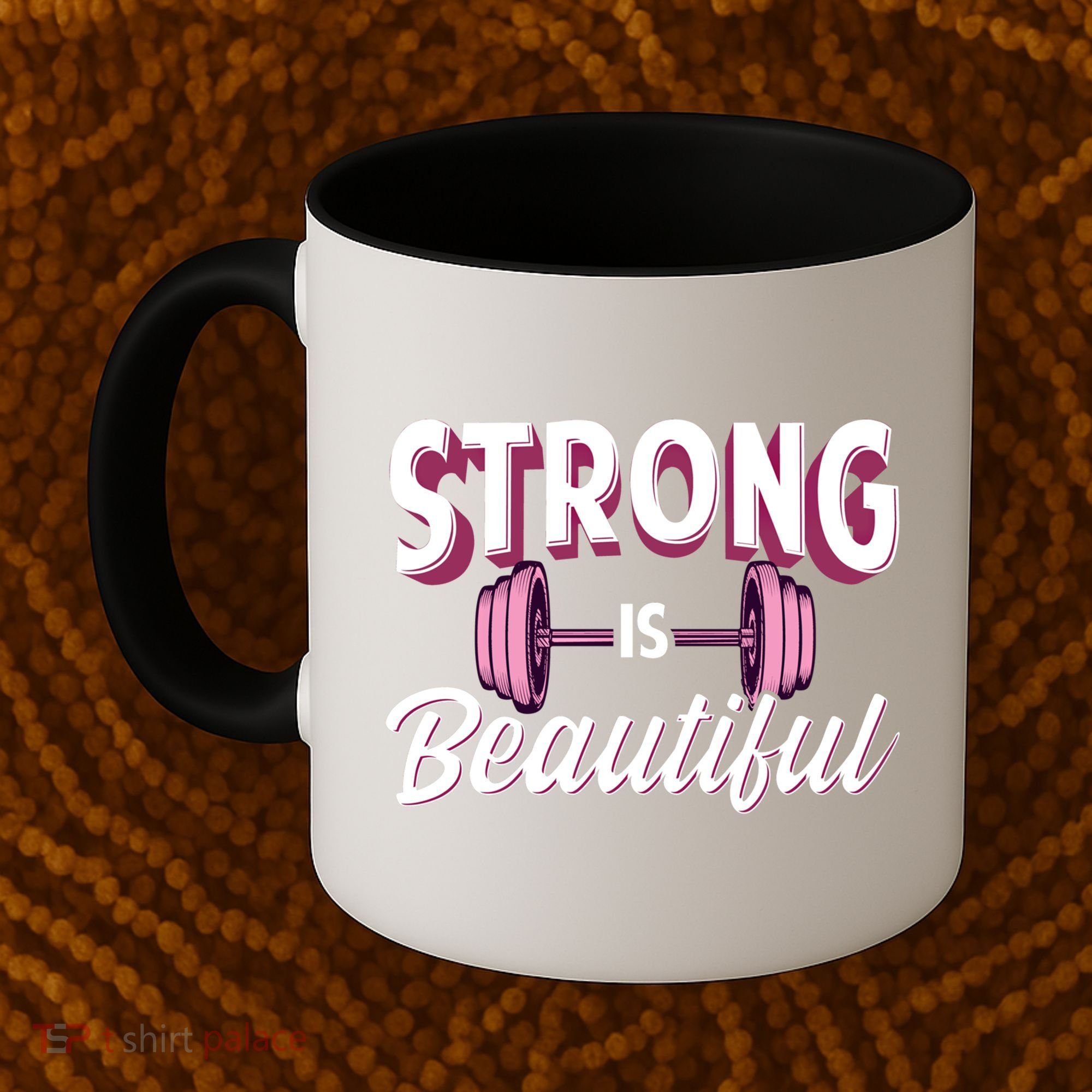 Strong Is Beautiful Pink Barbells Gym Exercise Athlete Gift Coffee Mug