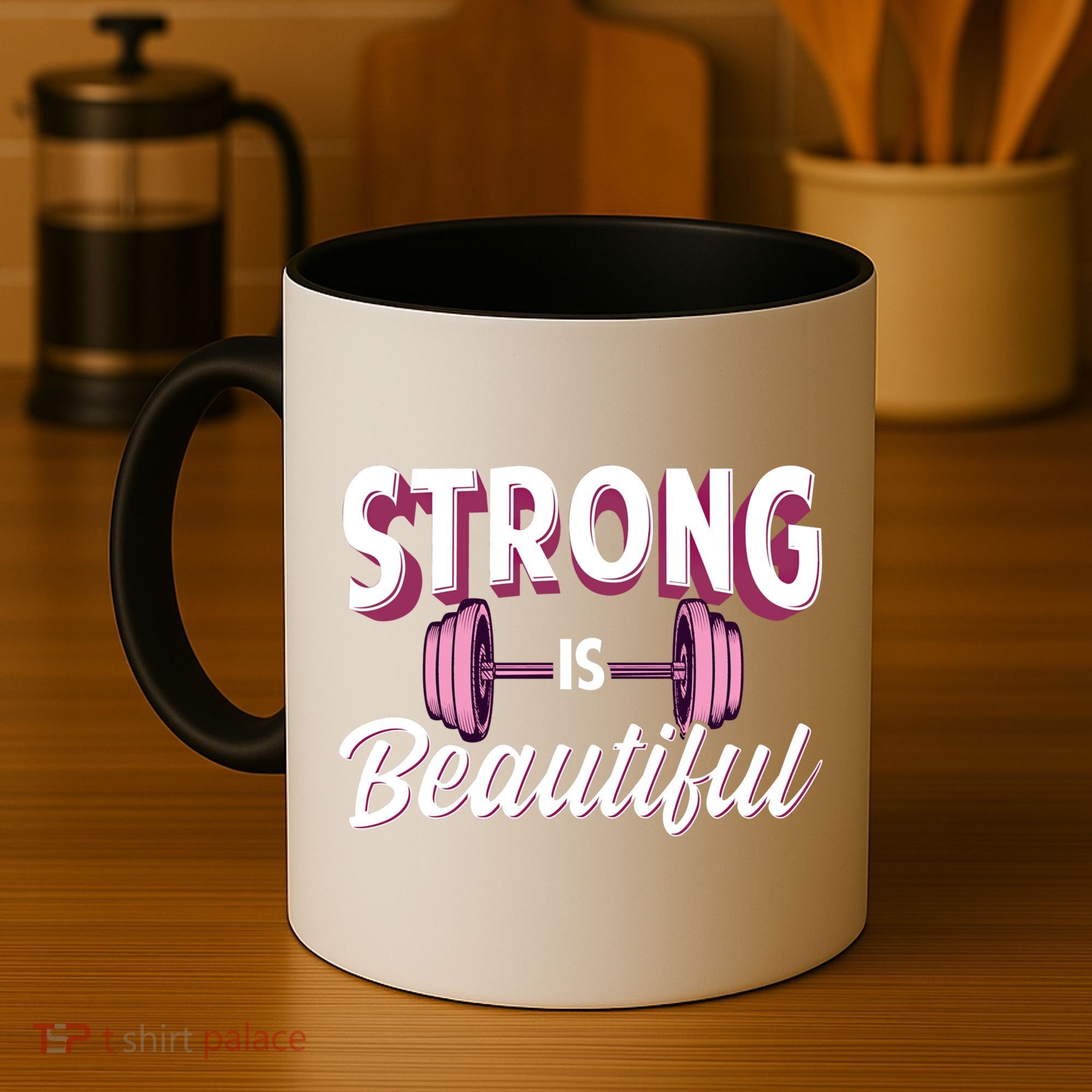 Strong Is Beautiful Pink Barbells Gym Exercise Athlete Gift Coffee Mug