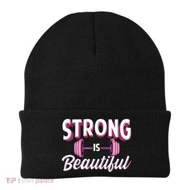 Strong Is Beautiful Pink Barbells Gym Exercise Athlete Gift Beanie