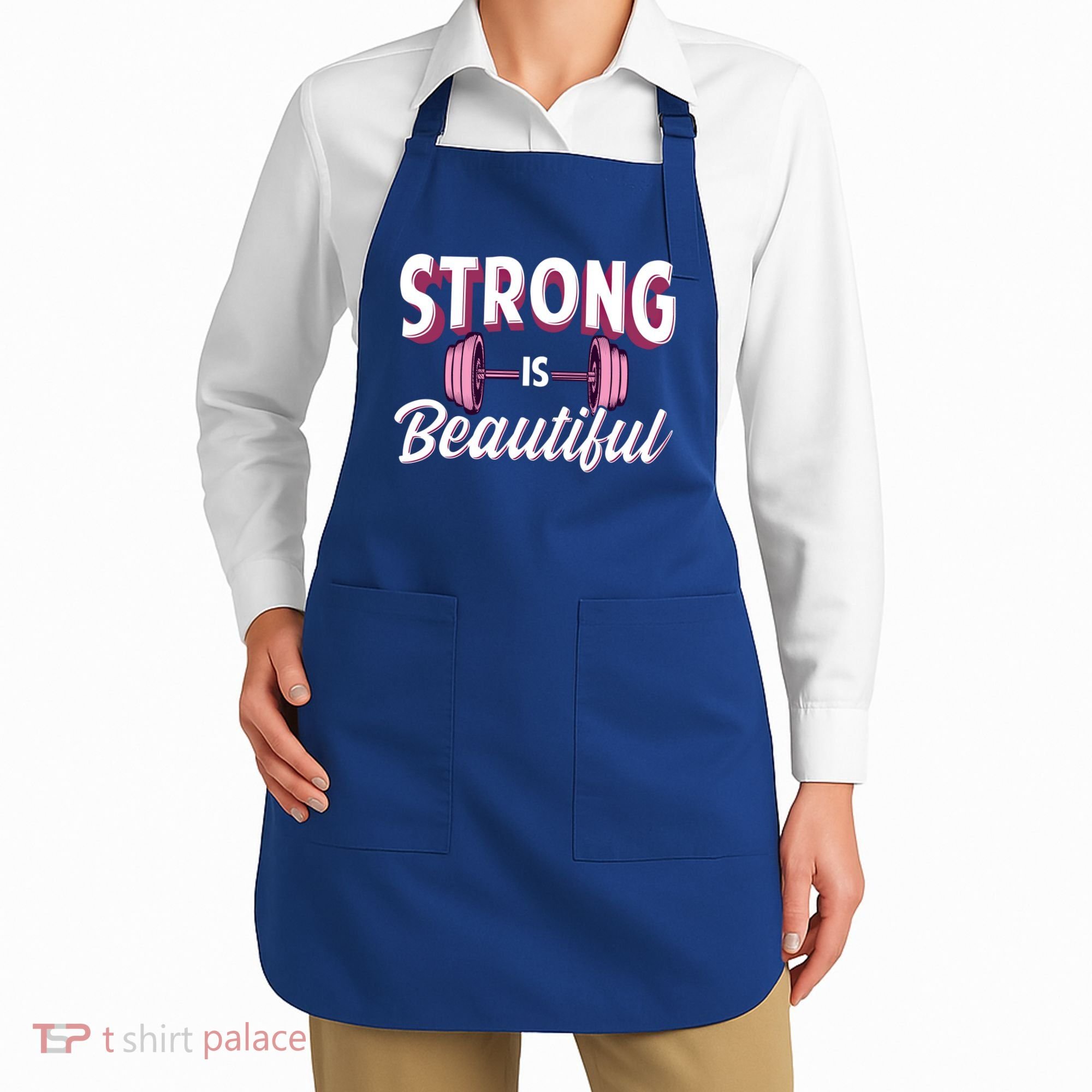 Strong Is Beautiful Pink Barbells Gym Exercise Athlete Gift Apron