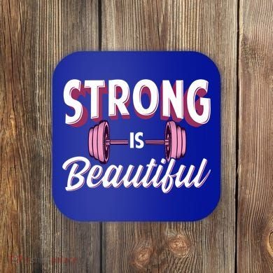 Strong Is Beautiful Pink Barbells Gym Exercise Athlete Gift Coaster